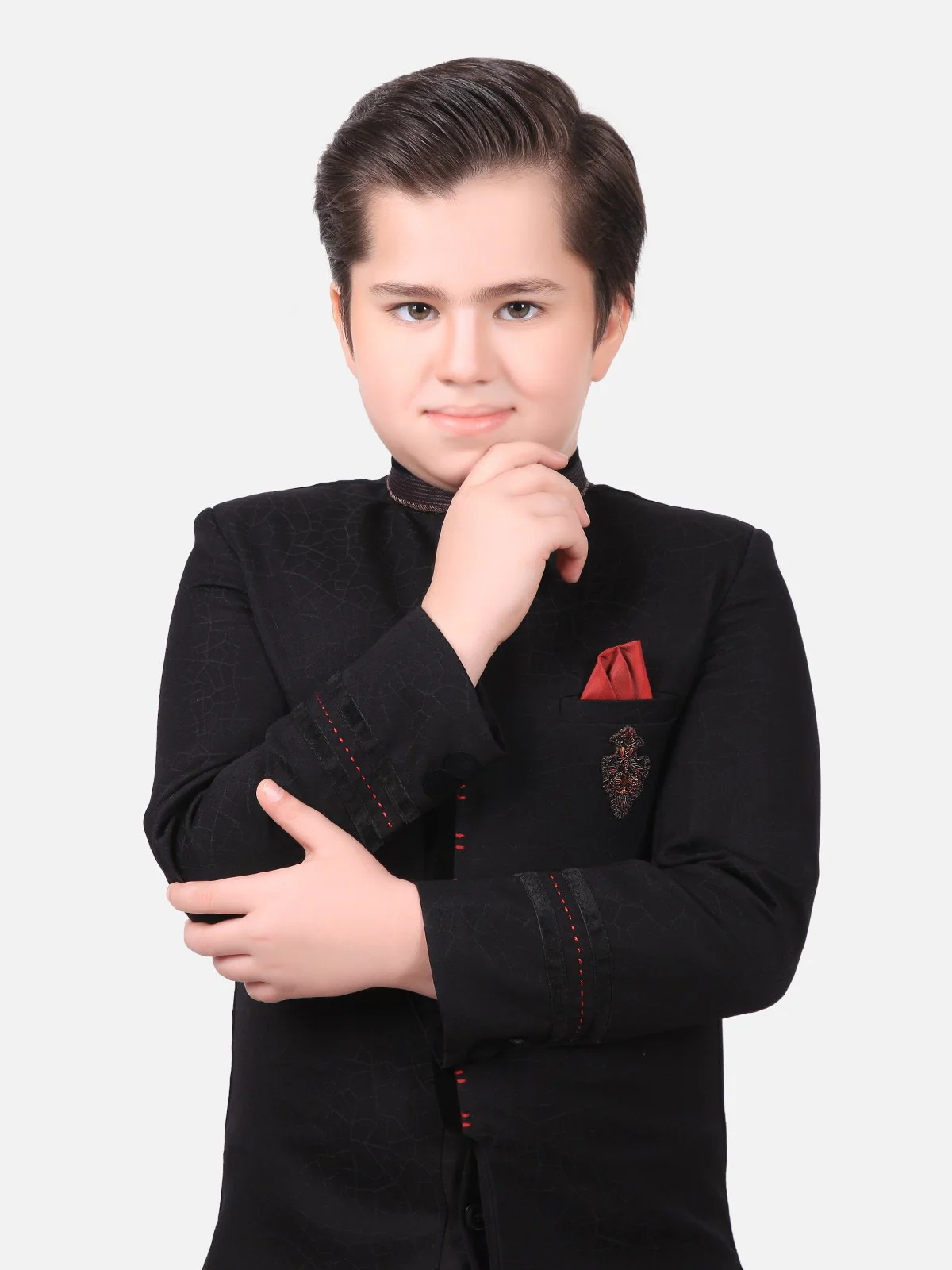 Boy's Black Sherwani Suit - EBTS19-3385 - Image 2