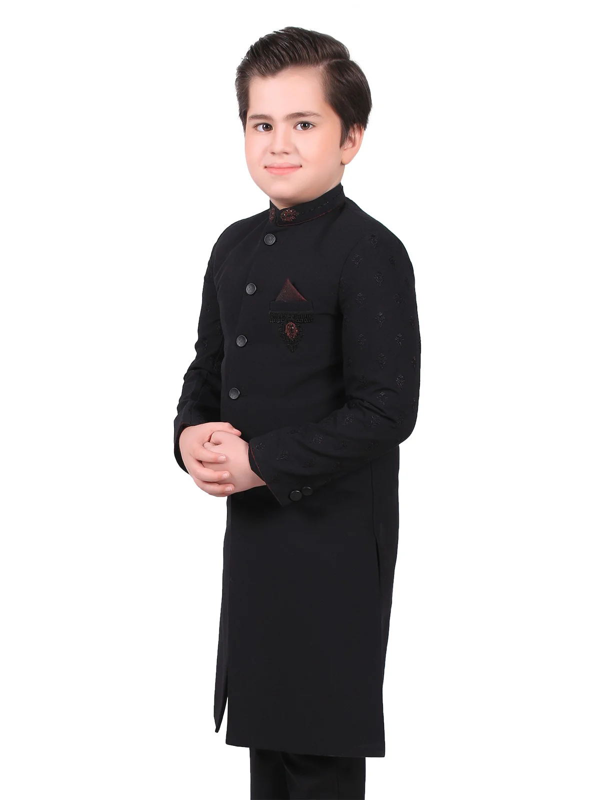 Boy's Black Sherwani Suit - EBTS19-3390 - Image 2
