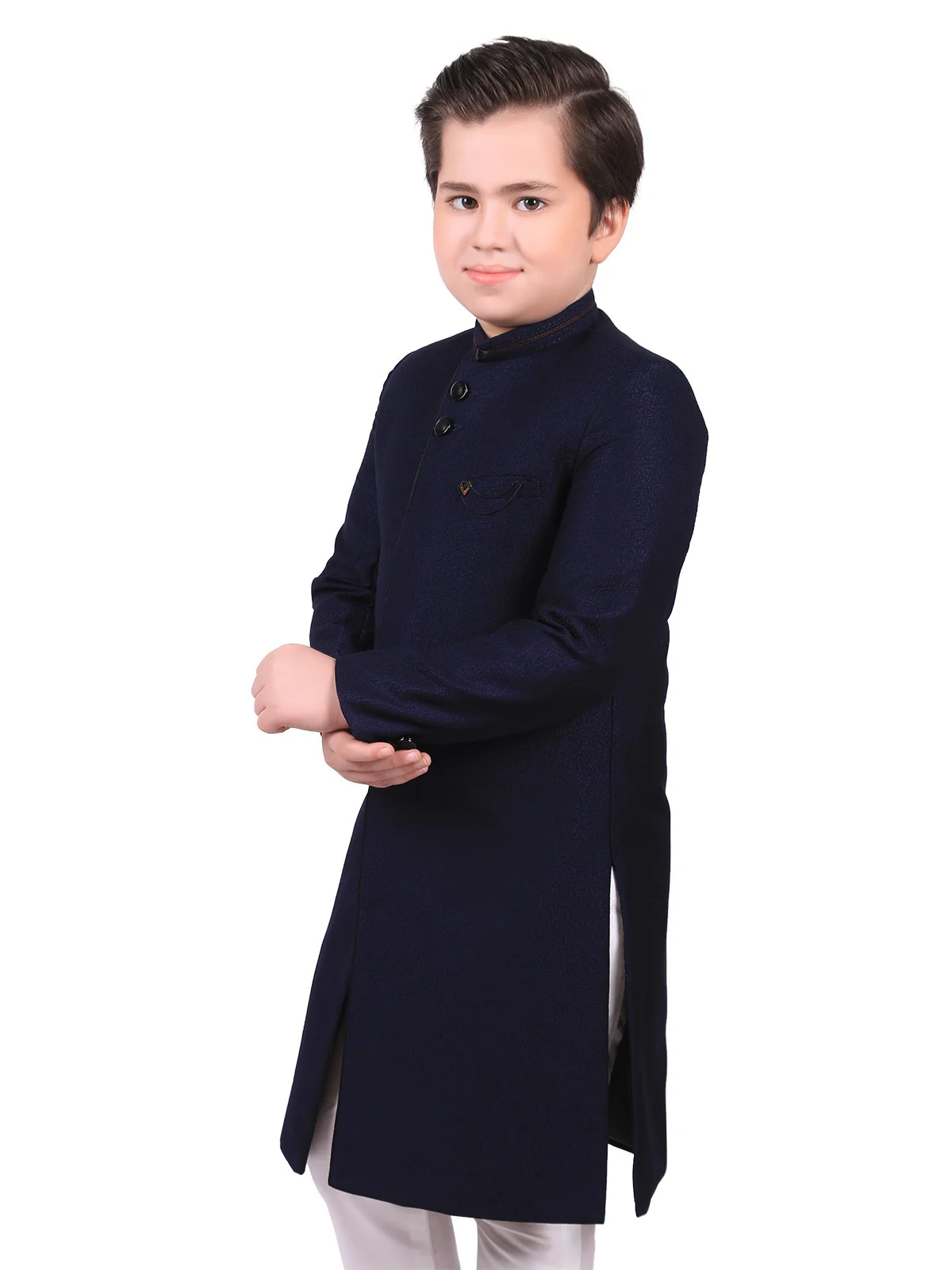Boy's Navy Blue Sherwani Suit - EBTS19-3394 - Image 2