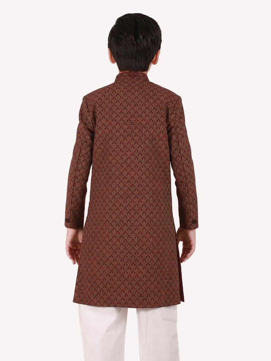 Boy's Burgundy Sherwani Suit - EBTS20-34001 - Image 2