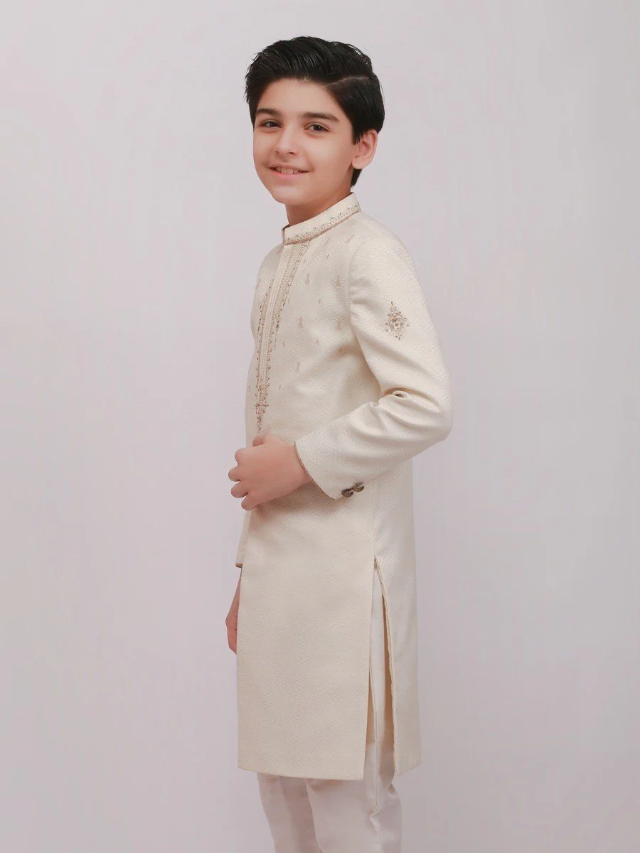 Boy's Cream Sherwani Suit - EBTS20-34006 - Image 2