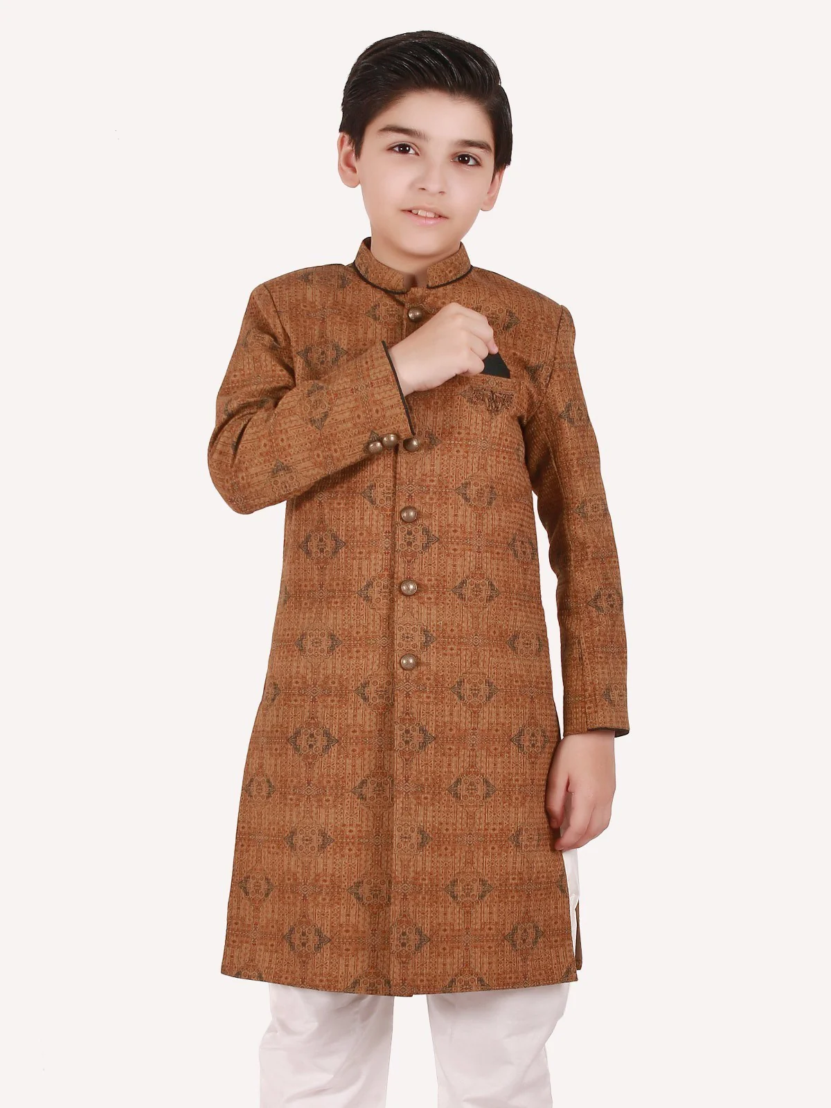 Boy's Golden Brown Sherwani Suit - EBTS20-34008 - Image 2