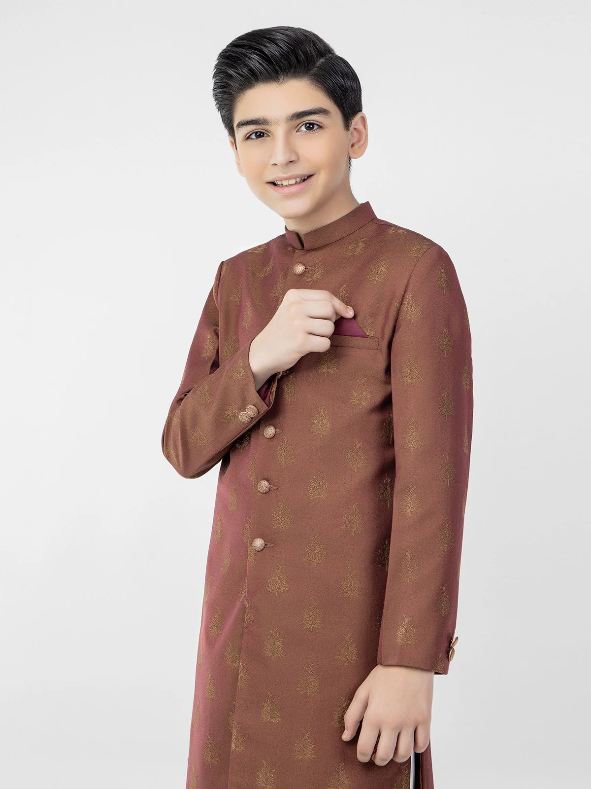 Boy's Dull Rust Sherwani Suit - EBTS21-34012 - Image 2
