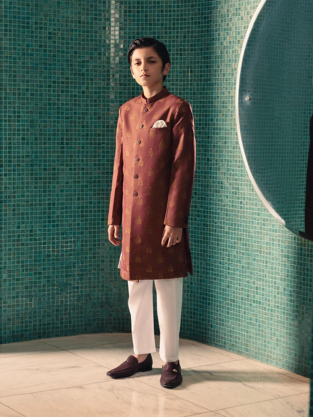 Boy's Dull Rust Sherwani Suit - EBTS21-34012 - Image 6