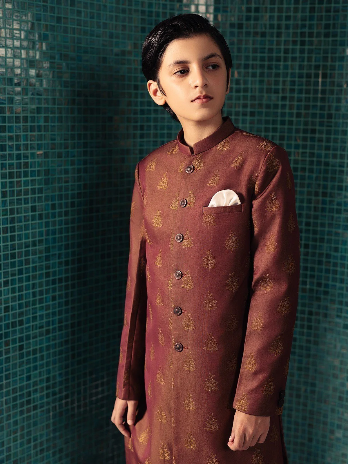 Boy's Dull Rust Sherwani Suit - EBTS21-34012 - Image 7