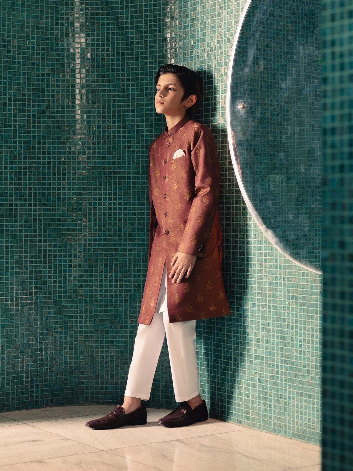 Boy's Dull Rust Sherwani Suit - EBTS21-34012 - Image 8