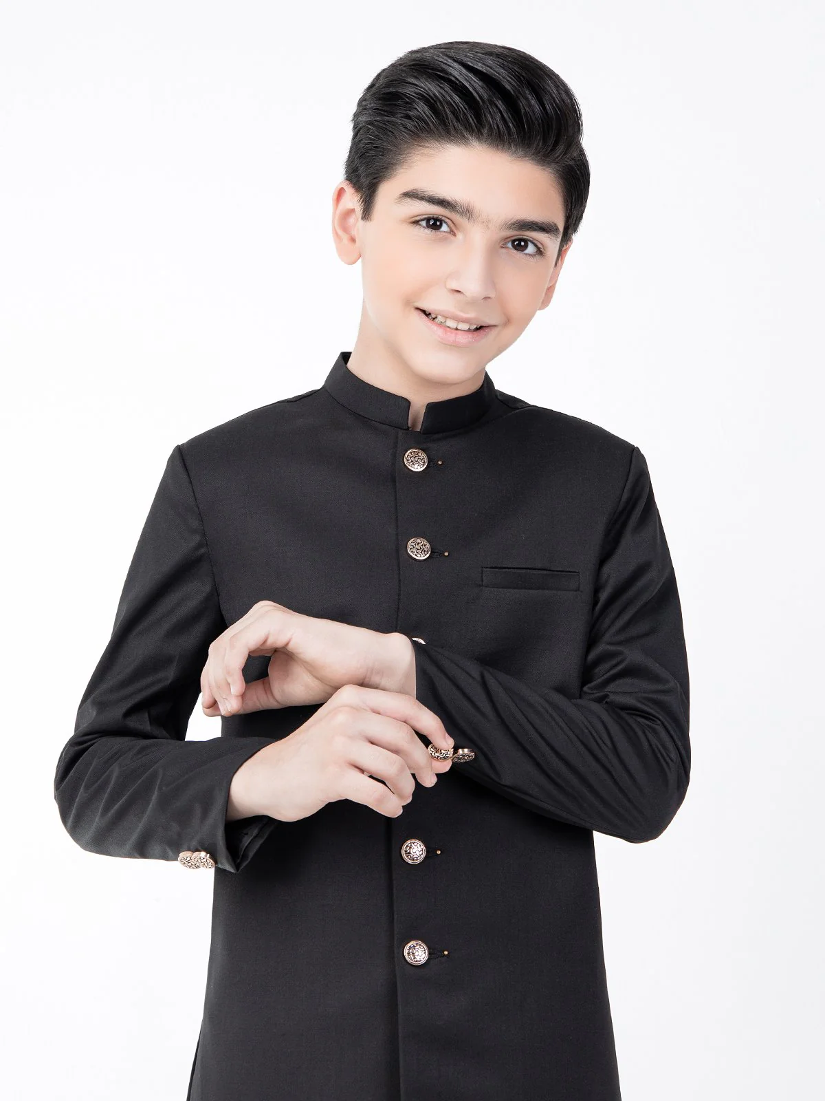 Boy's Black Sherwani Suit - EBTS21-34018 - Image 2