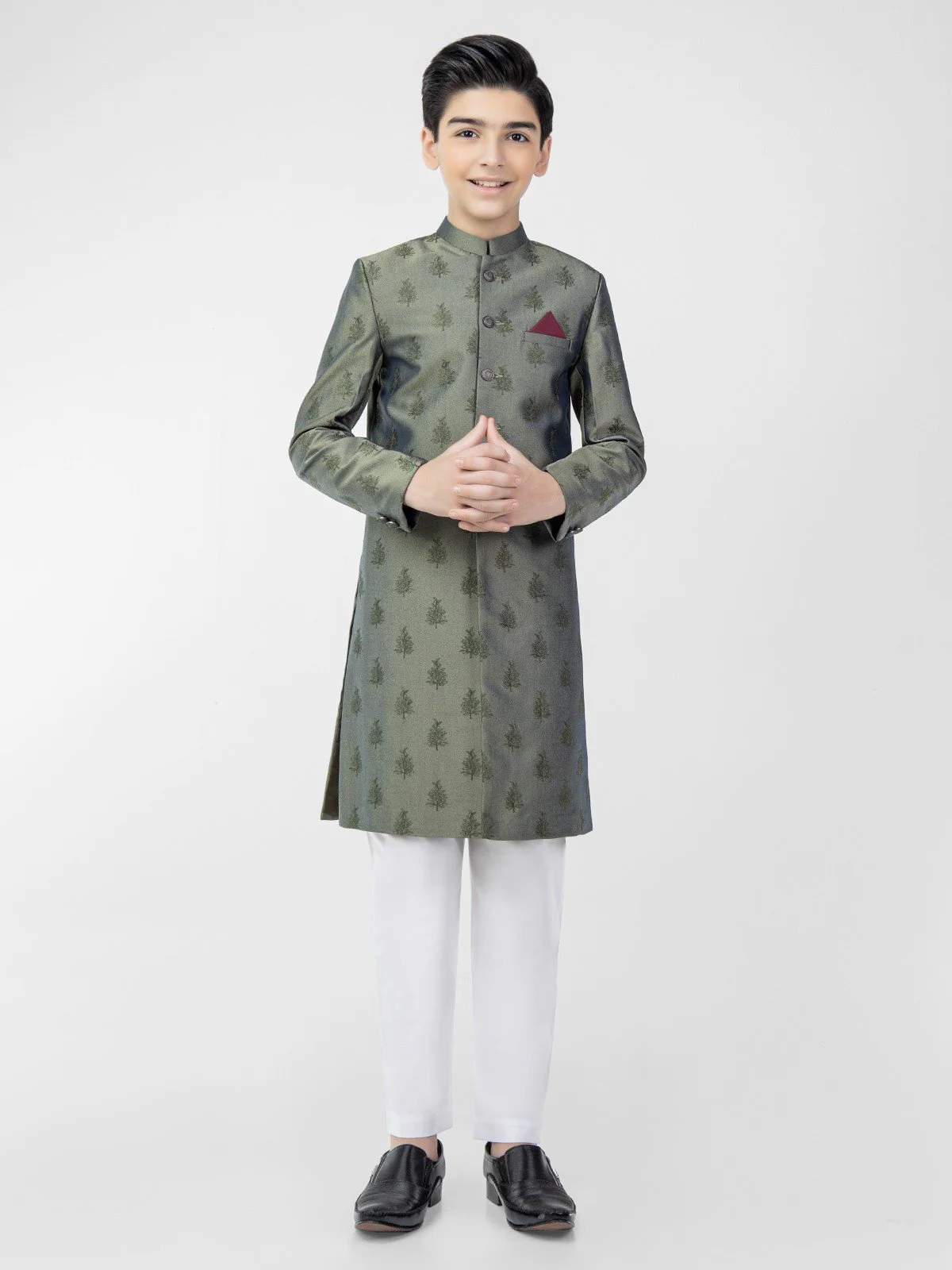 Boy's Green Sherwani Suit - EBTS21-34019 - Image 2
