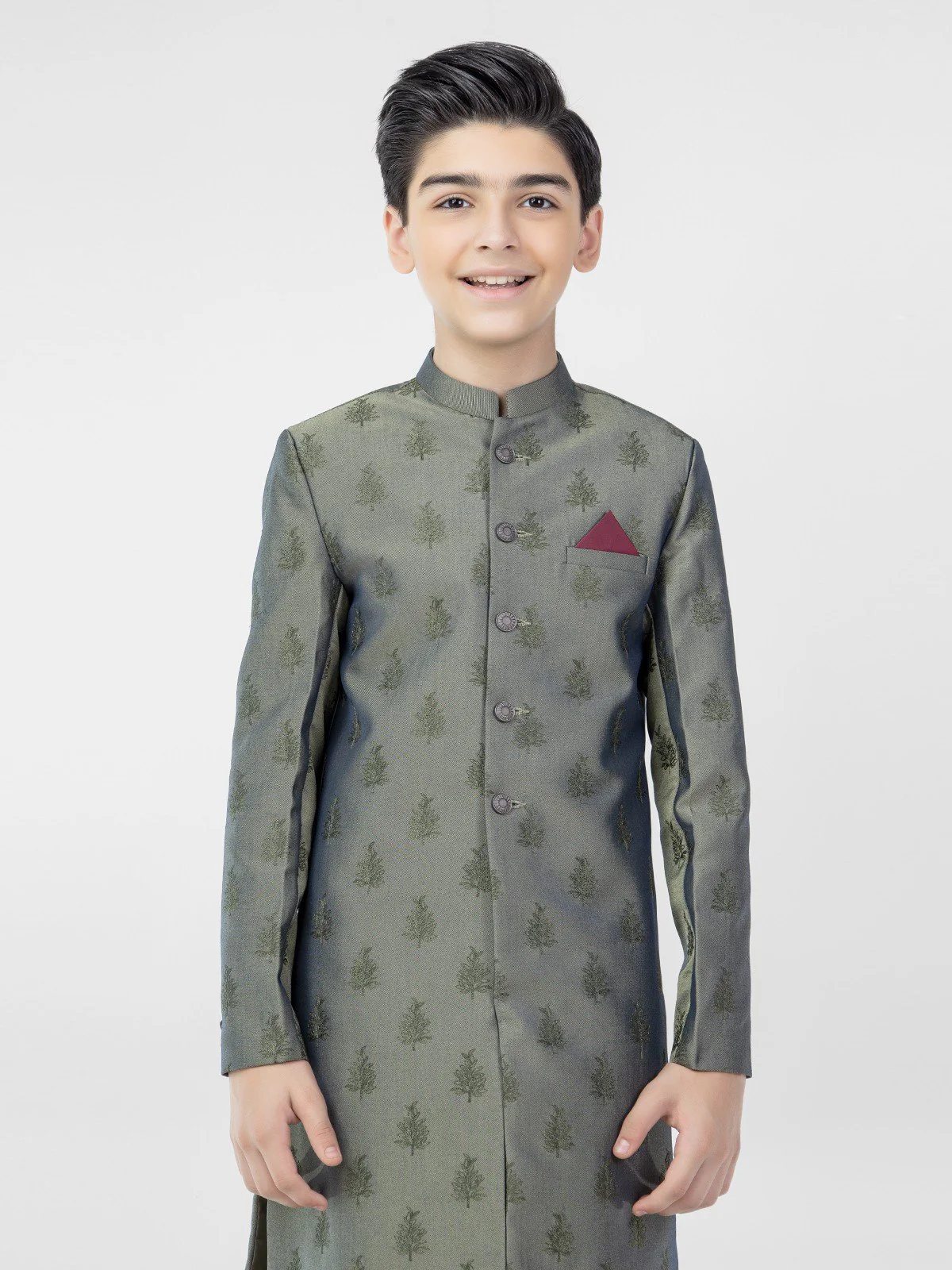 Boy's Green Sherwani Suit - EBTS21-34019 - Image 3