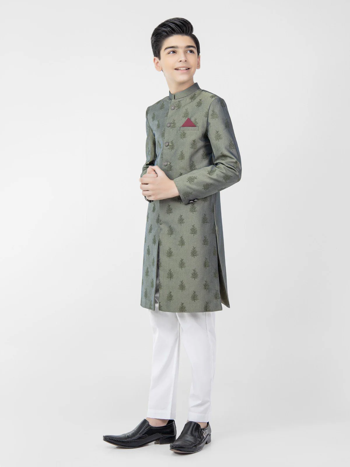 Boy's Green Sherwani Suit - EBTS21-34019 - Image 4
