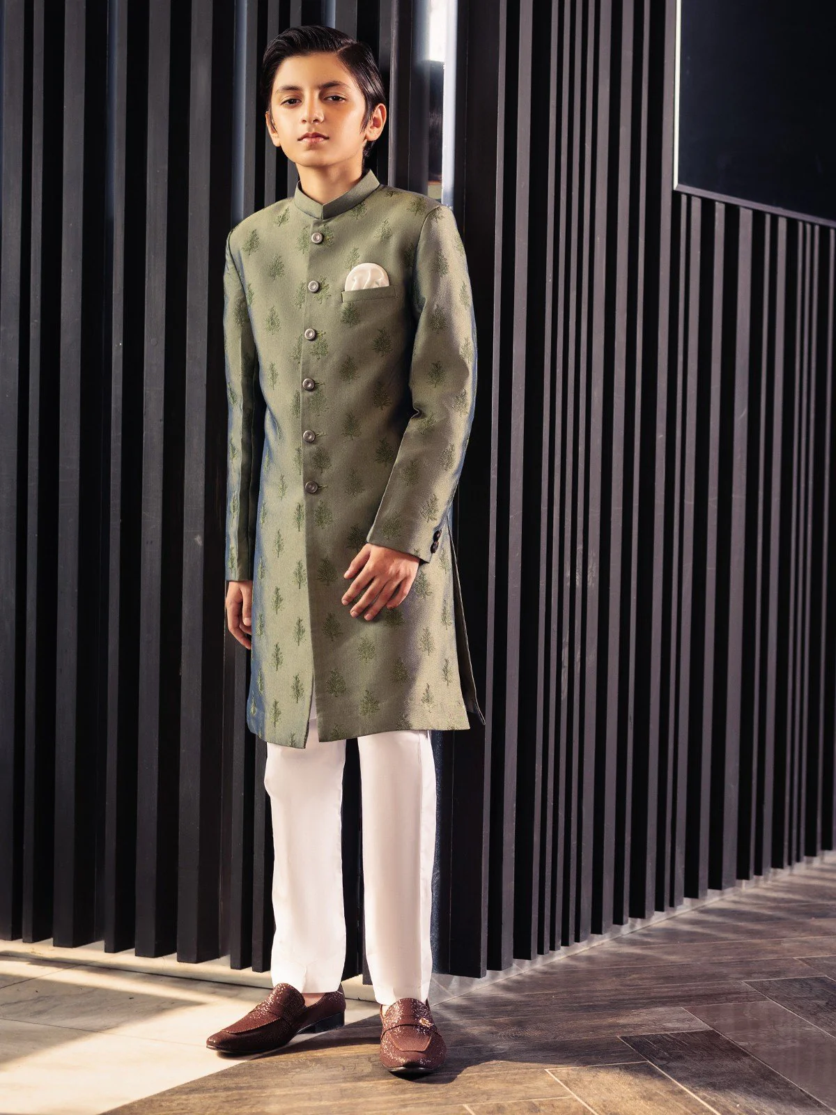 Boy's Green Sherwani Suit - EBTS21-34019 - Image 6