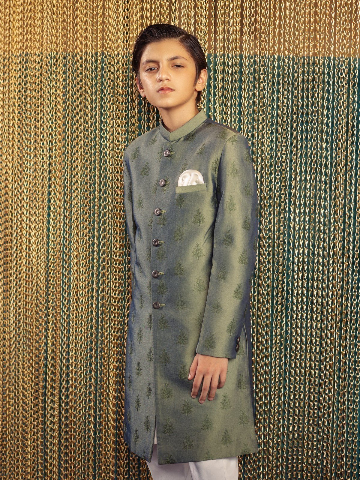 Boy's Green Sherwani Suit - EBTS21-34019 - Image 7
