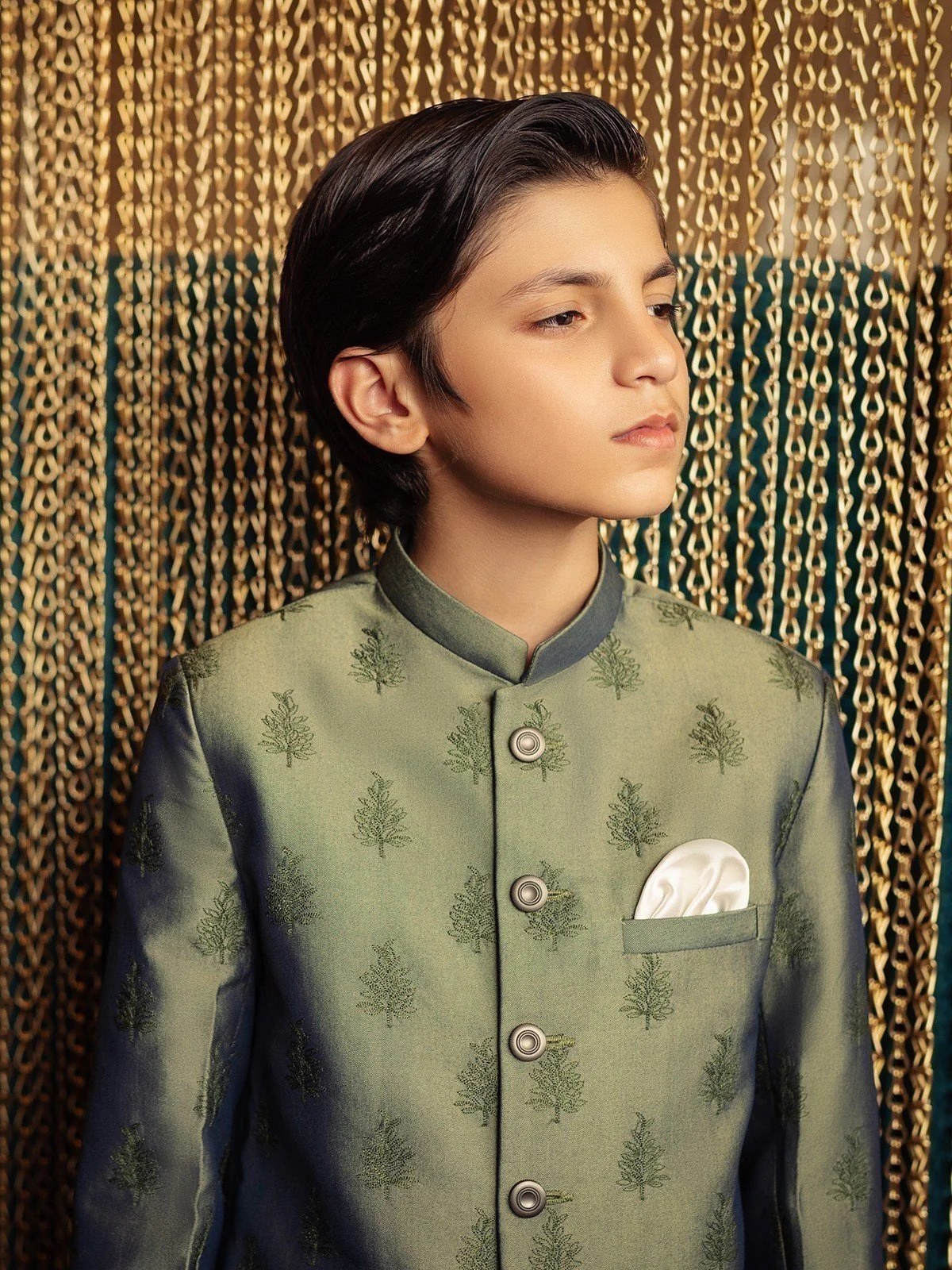 Boy's Green Sherwani Suit - EBTS21-34019 - Image 9