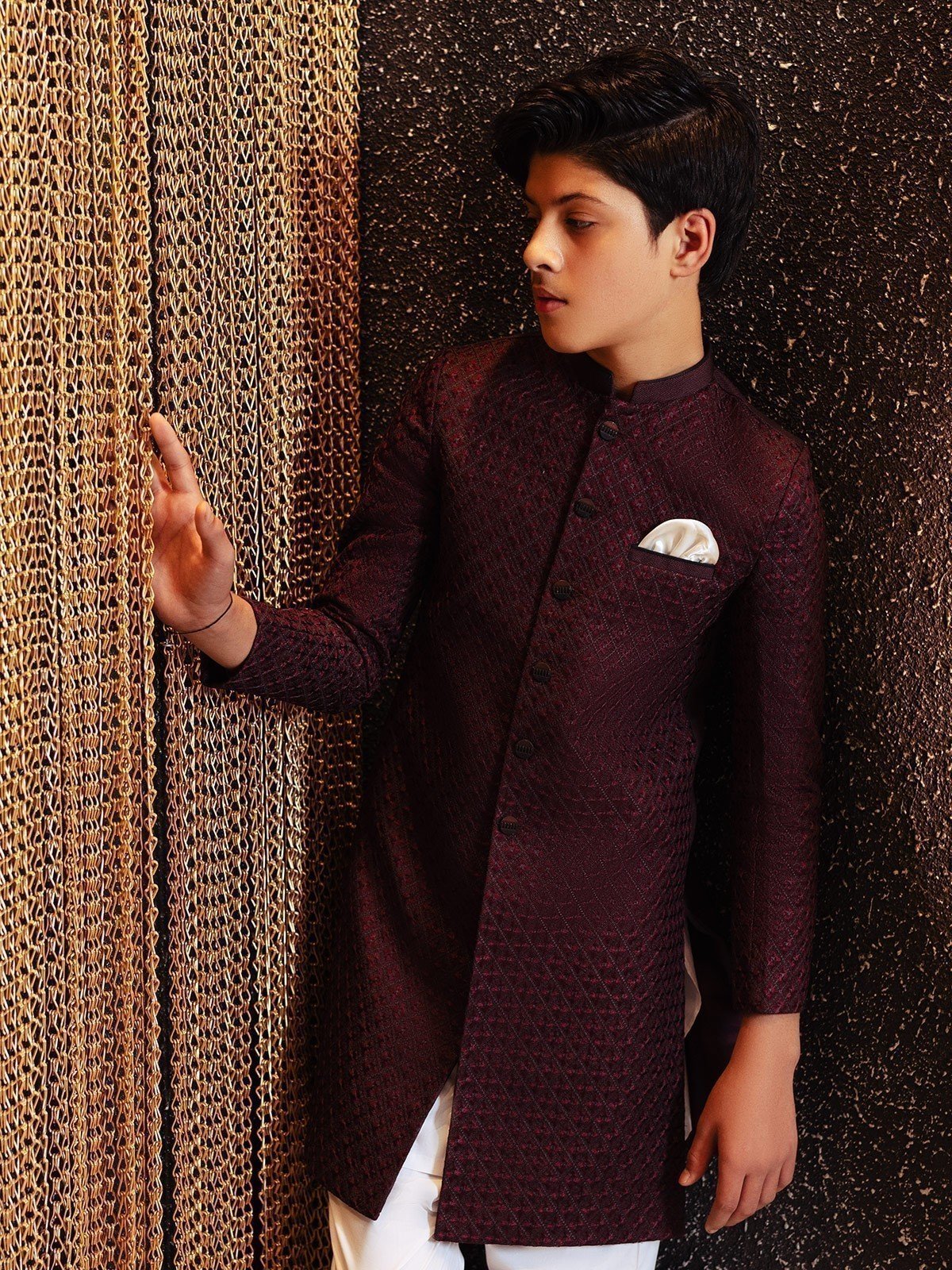 Boy's Burgundy Sherwani - EBTS22-34011 - Image 2