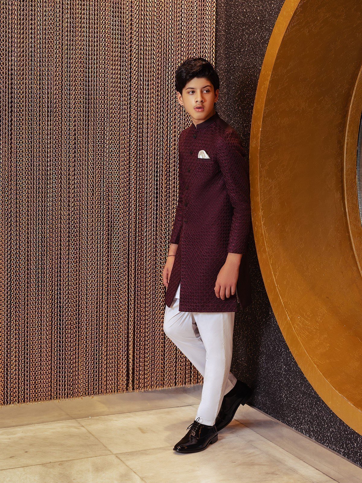 Boy's Burgundy Sherwani - EBTS22-34011 - Image 3