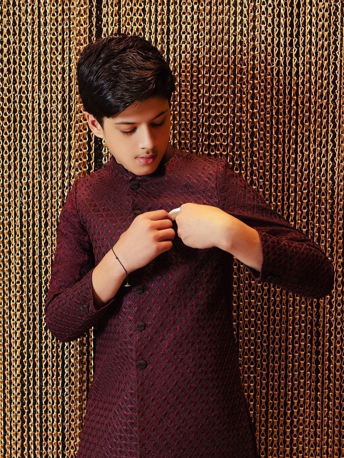 Boy's Burgundy Sherwani - EBTS22-34011 - Image 4
