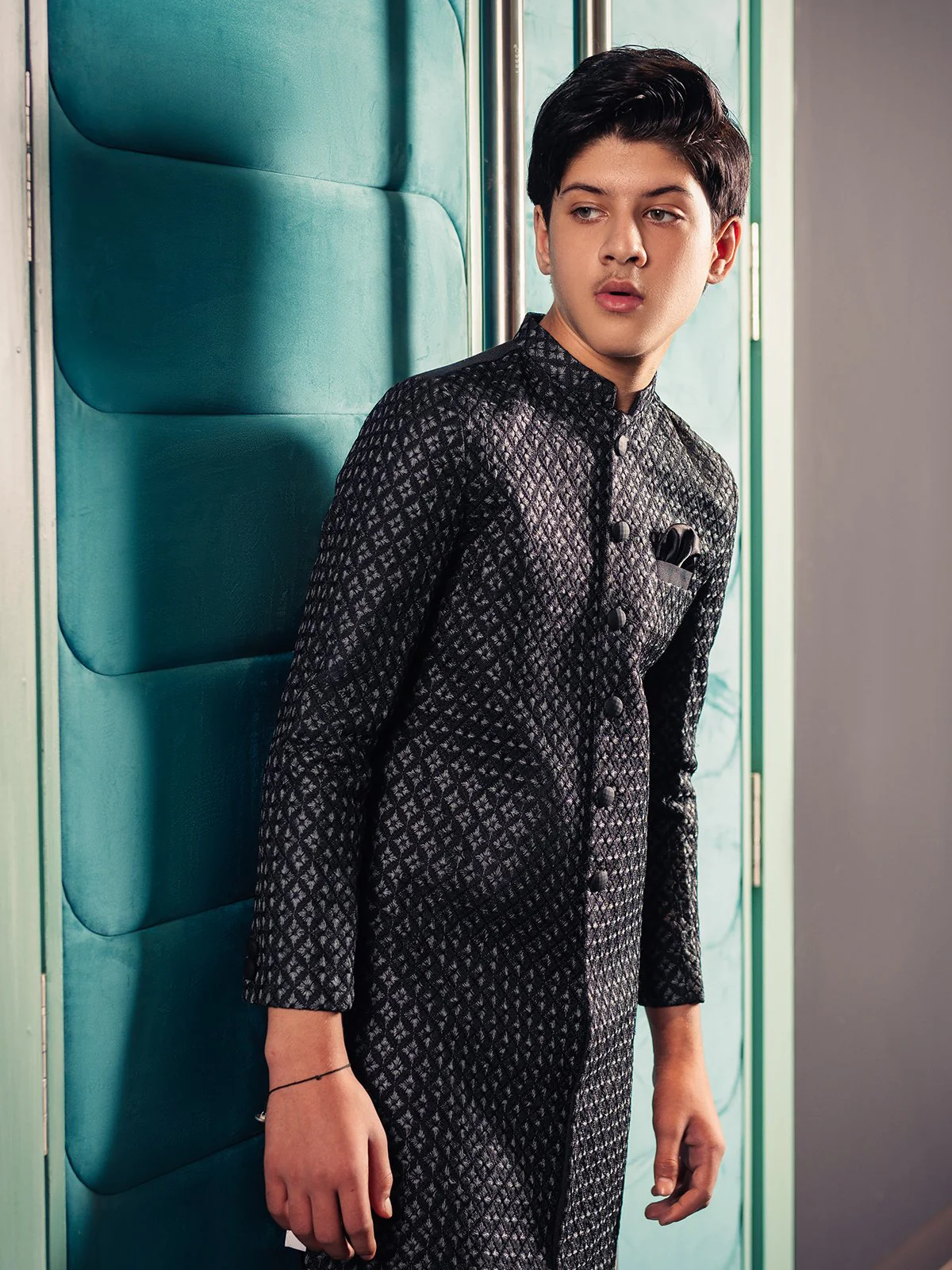 Boy's Black Sherwani - EBTS22-34017 - Image 2