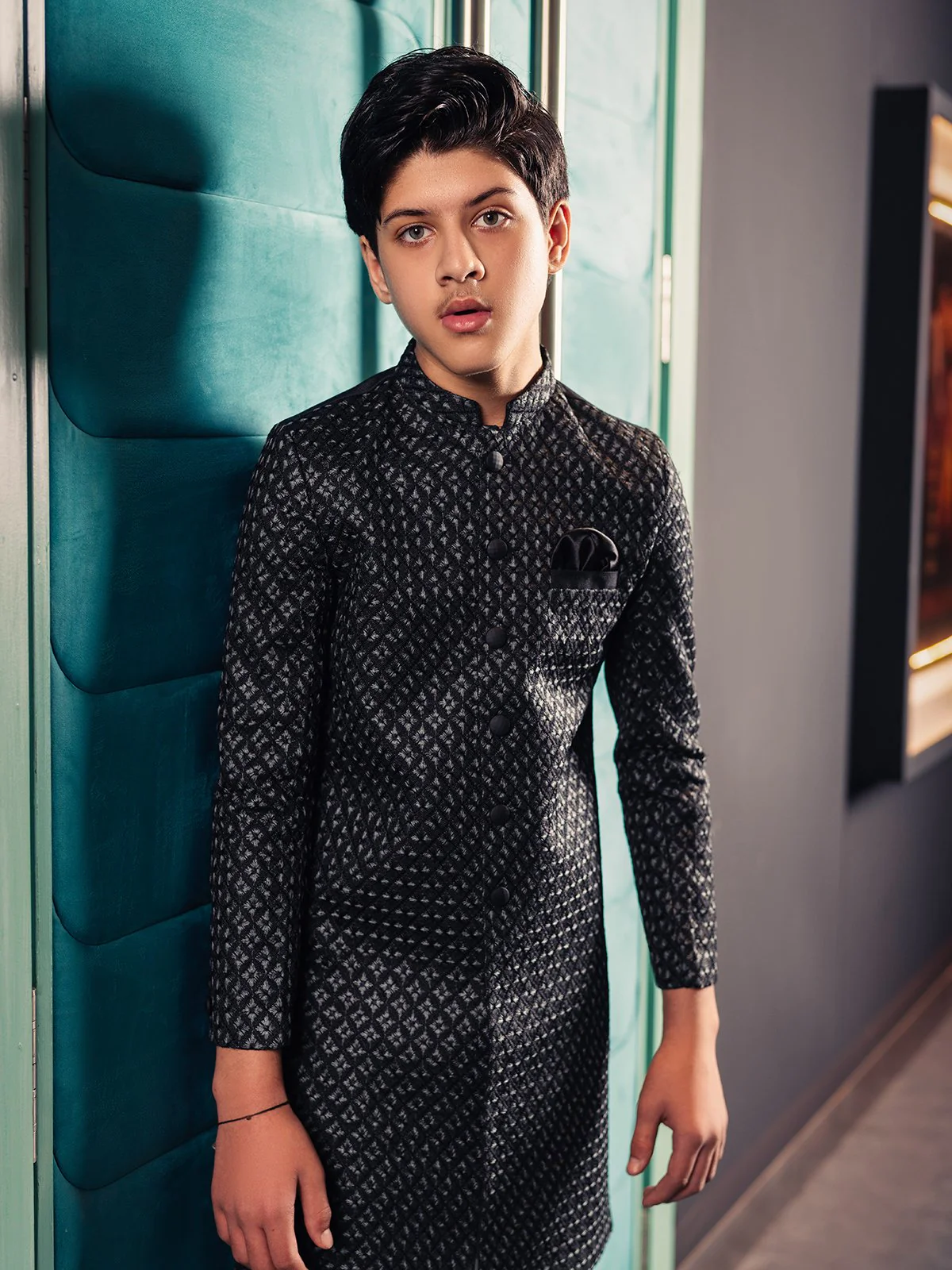 Boy's Black Sherwani - EBTS22-34017 - Image 6