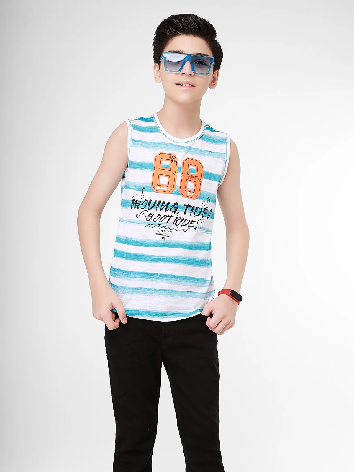 Boy's Blue & White Tank Top - EBTT21-008 - Image 2