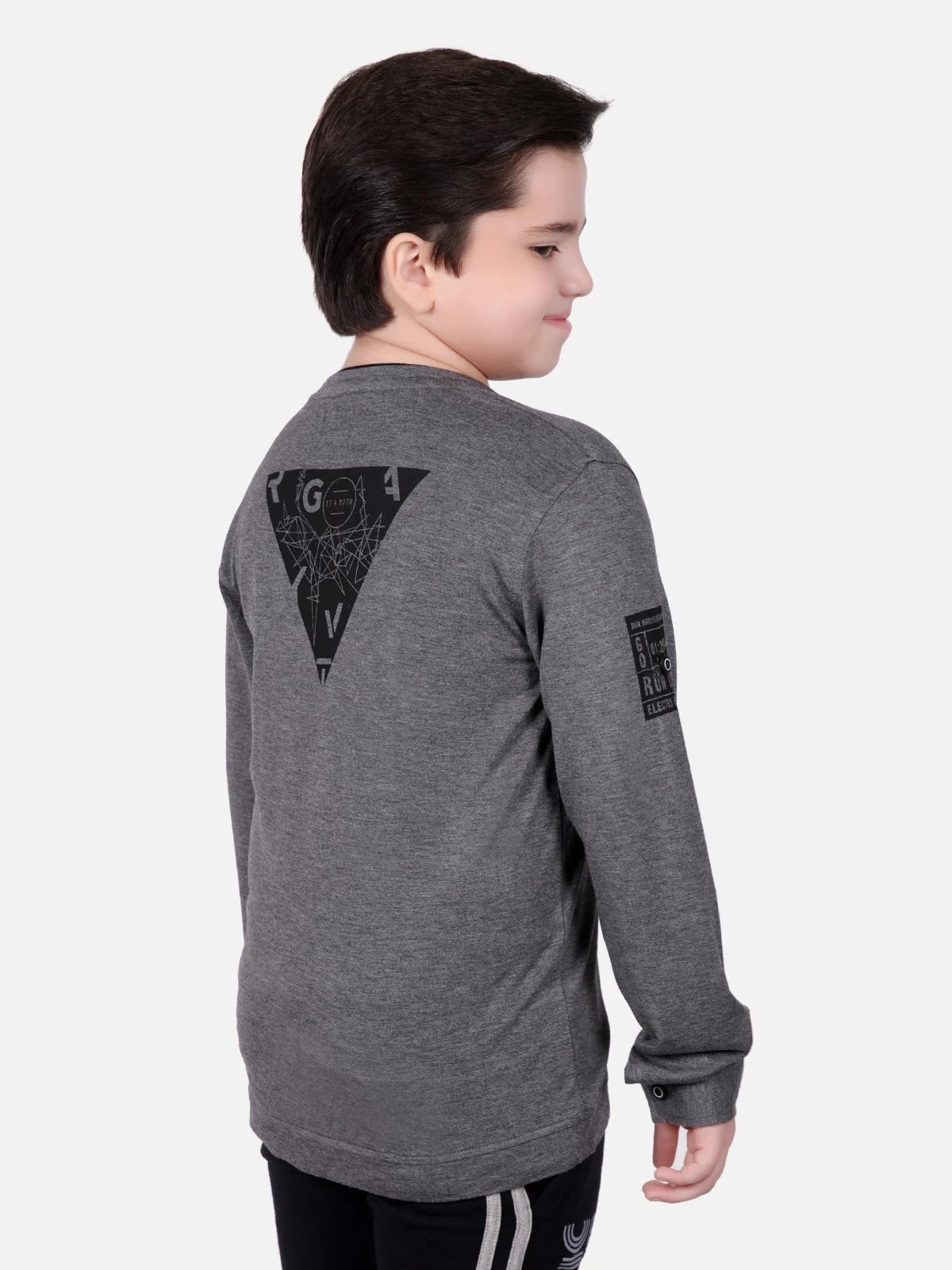 Boy's Dark Grey Full Sleeves T-Shirt - EBTTS18-2441 - Image 2