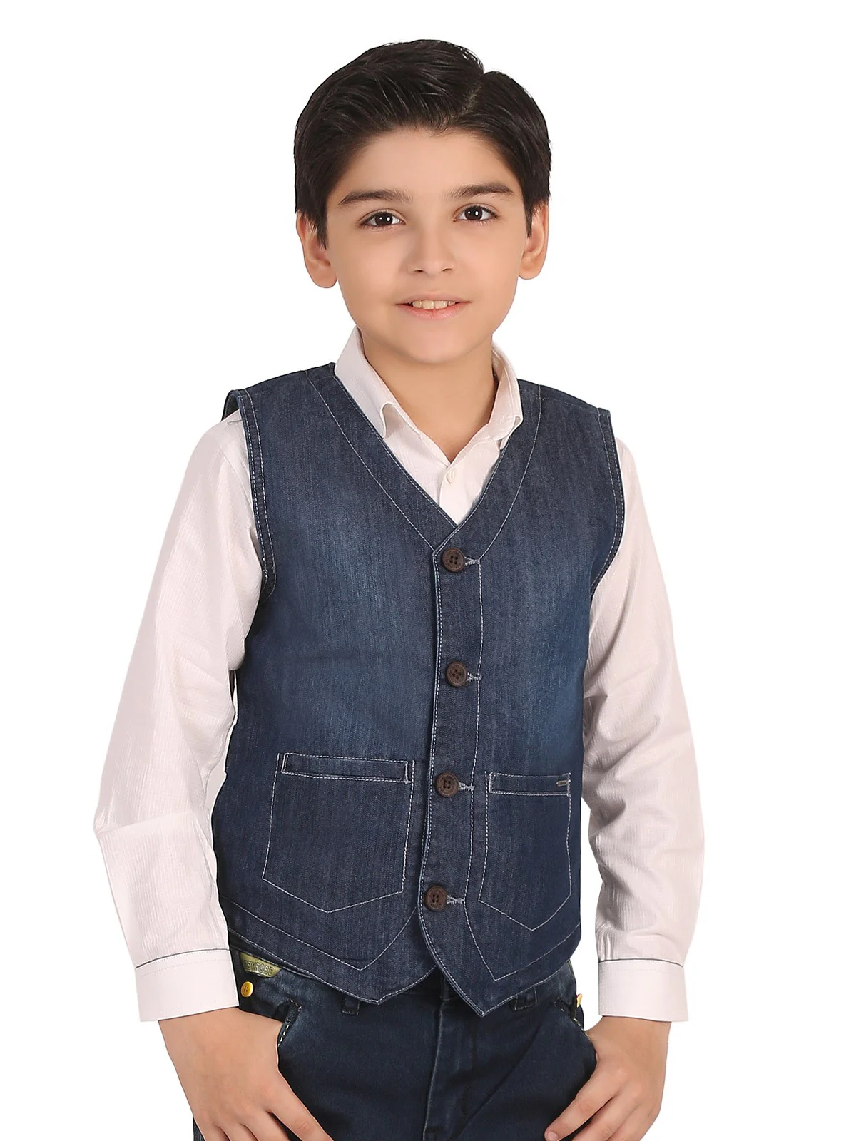 Boy's Denim Blue Waist Coat Casual - EBTWC19-001