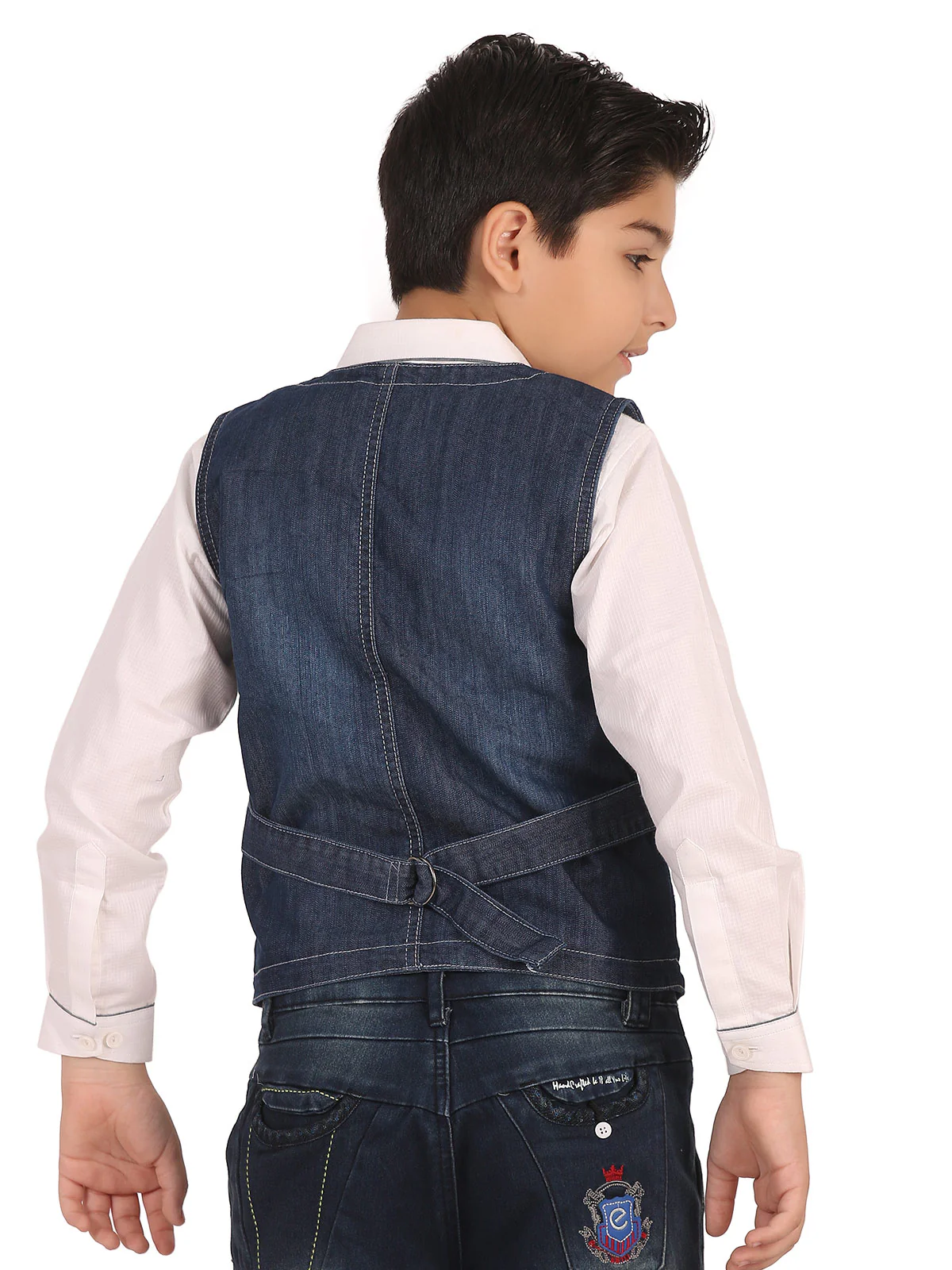 Boy's Denim Blue Waist Coat Casual - EBTWC19-001 - Image 2
