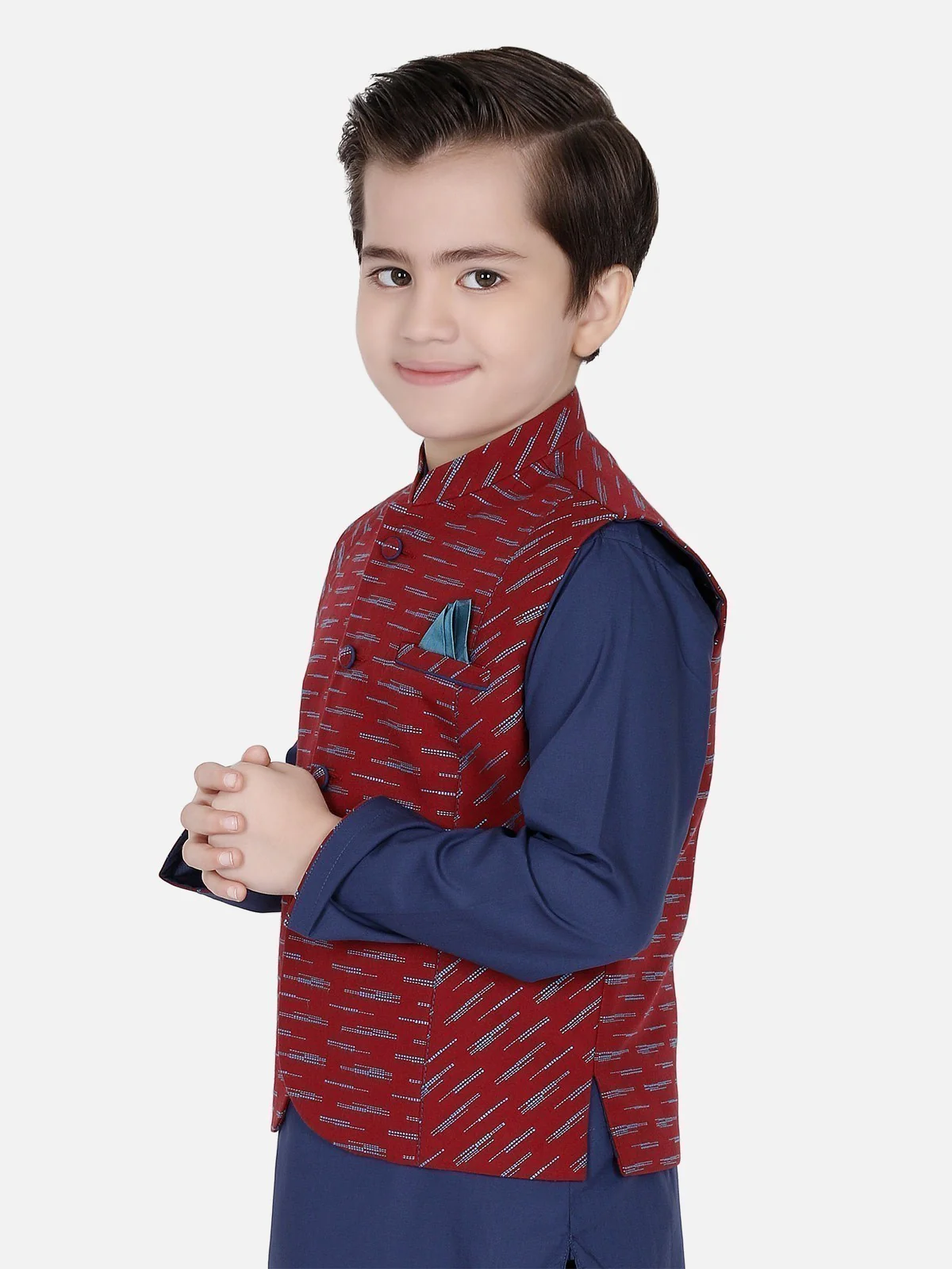 Boy's Red & Blue Waist Coat Suit - EBTWCS17-25077 - Image 2