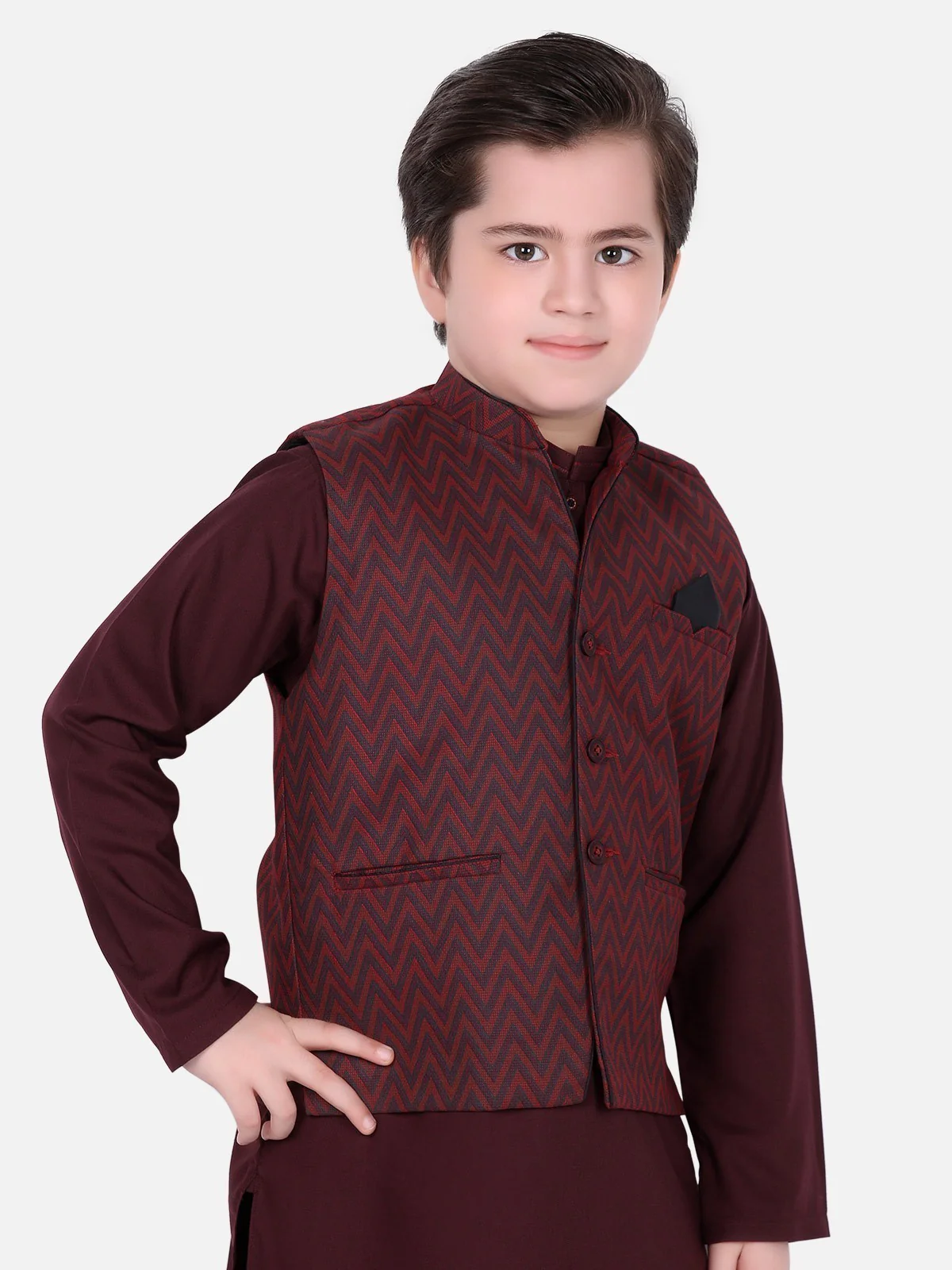 Boy's Burgundy Waist Coat Suit - EBTWCS18-25082 - Image 2