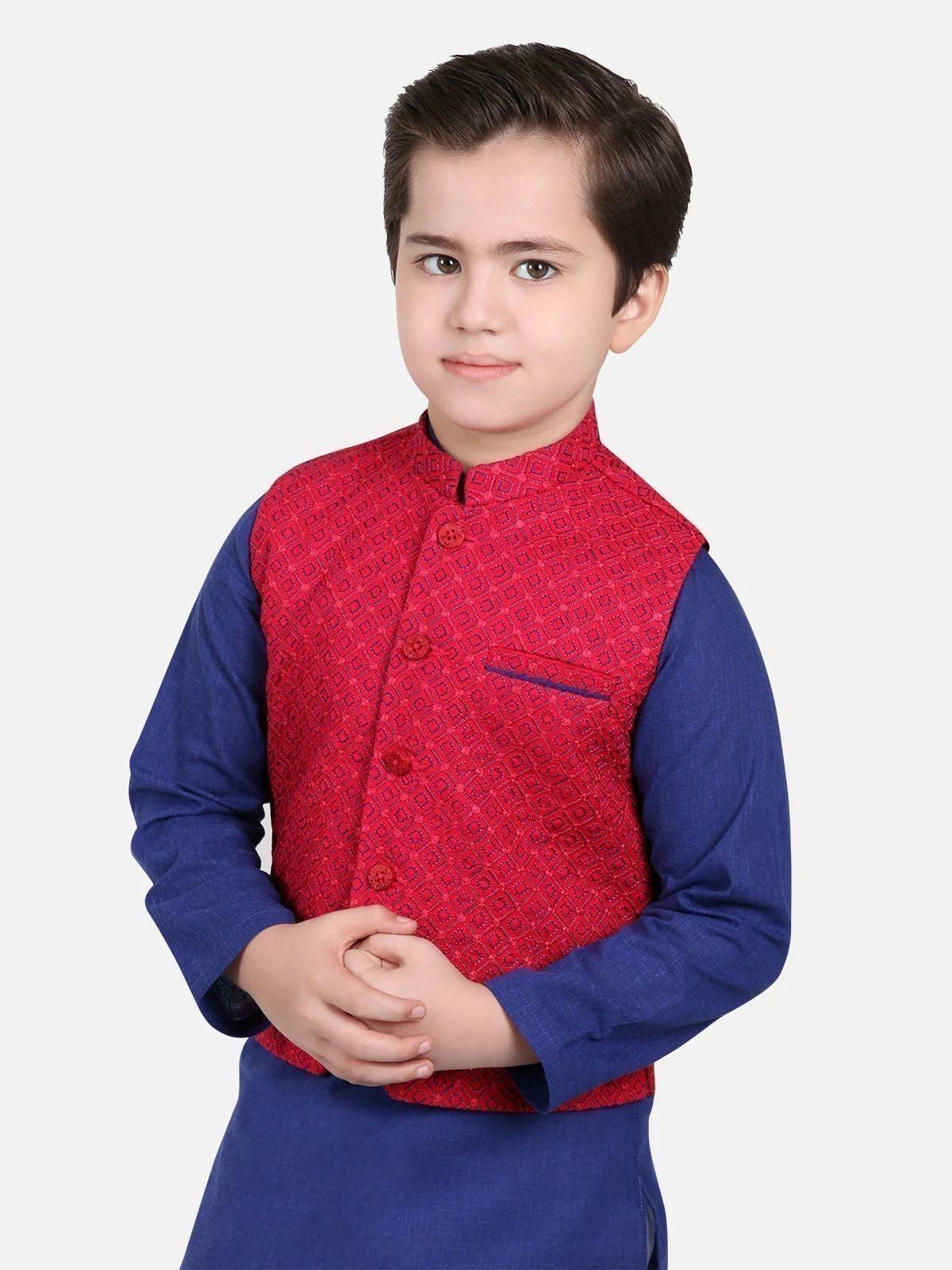 Boy's Dark Pink & Royal Blue Waist Coat Suit - EBTWCS18-25088 - Image 2
