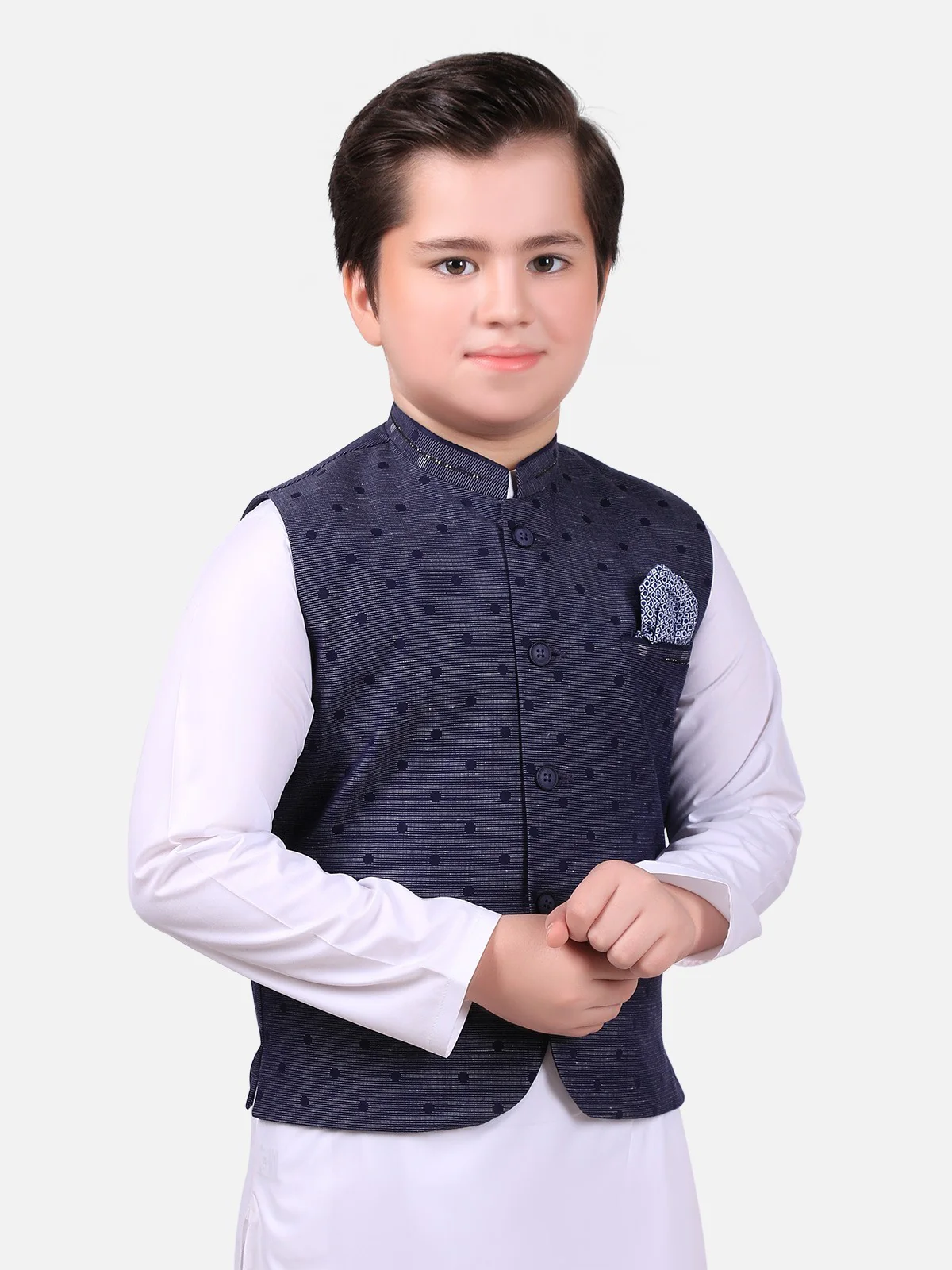 Boy's Blue & White Waist Coat Suit - EBTWCS19-25093 - Image 2