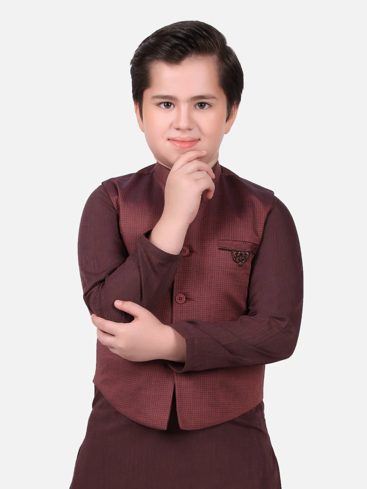 Boy's Burgundy Waist Coat Suit - EBTWCS19-25098 - Image 2