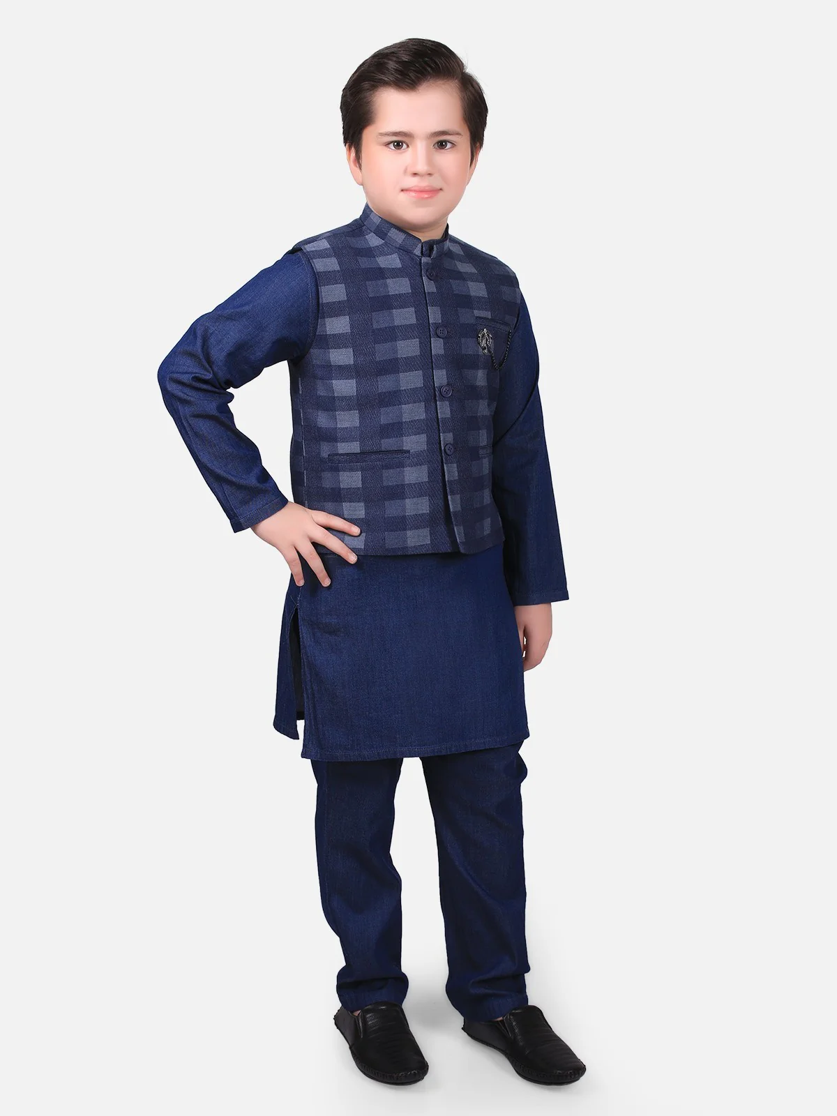 Boy's Denim Blue Waist Coat Suit - EBTWCS19-25100 - Image 2