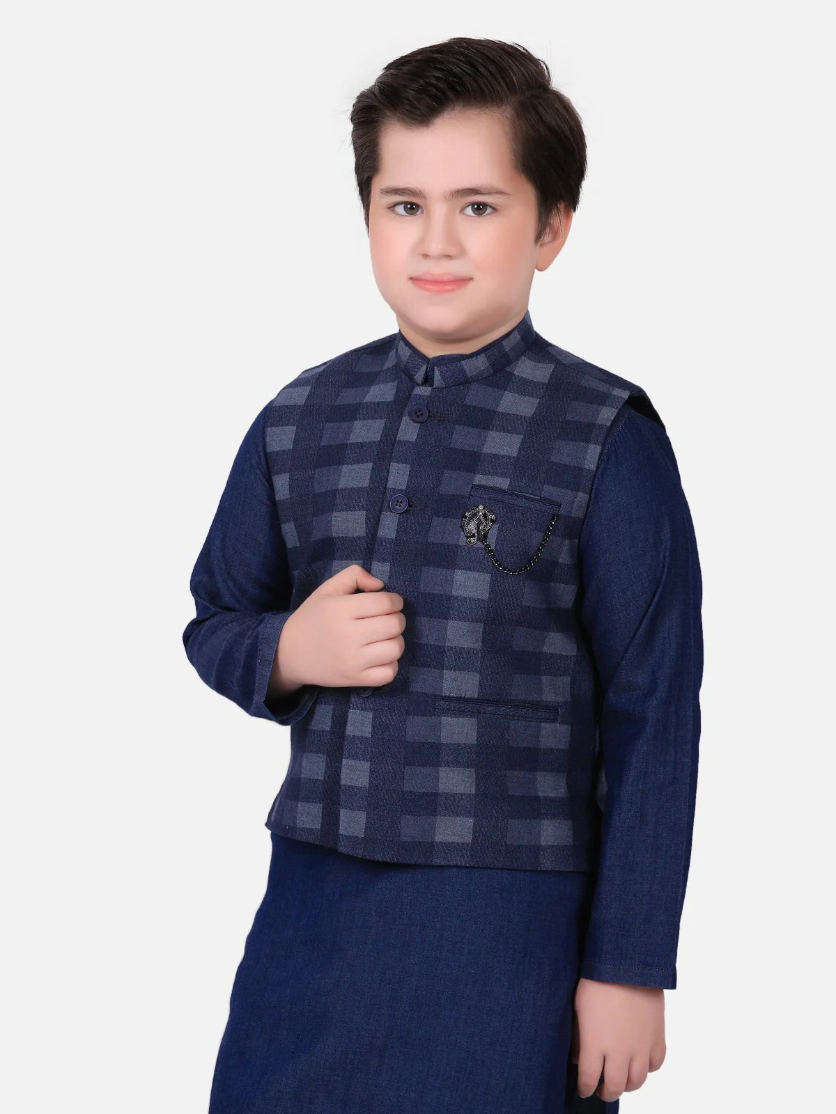 Boy's Denim Blue Waist Coat Suit - EBTWCS19-25100 - Image 3