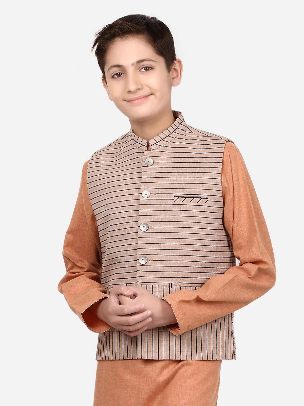 Boy's Beige & Rustic Waist Coat Suit - EBTWCS19-25105 - Image 2