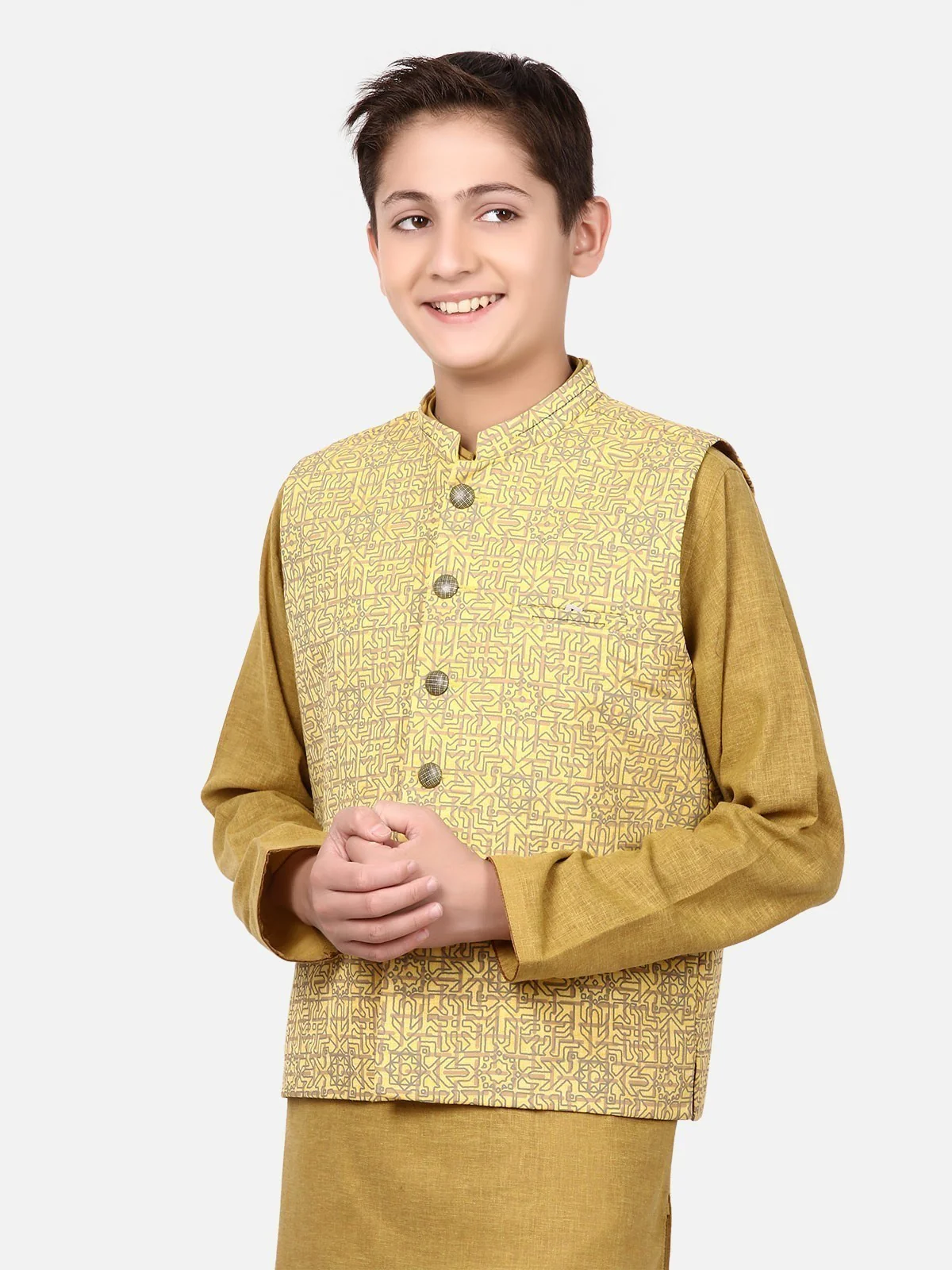 Boy's Yellow & Golden Waist Coat Suit - EBTWCS19-25106 - Image 2