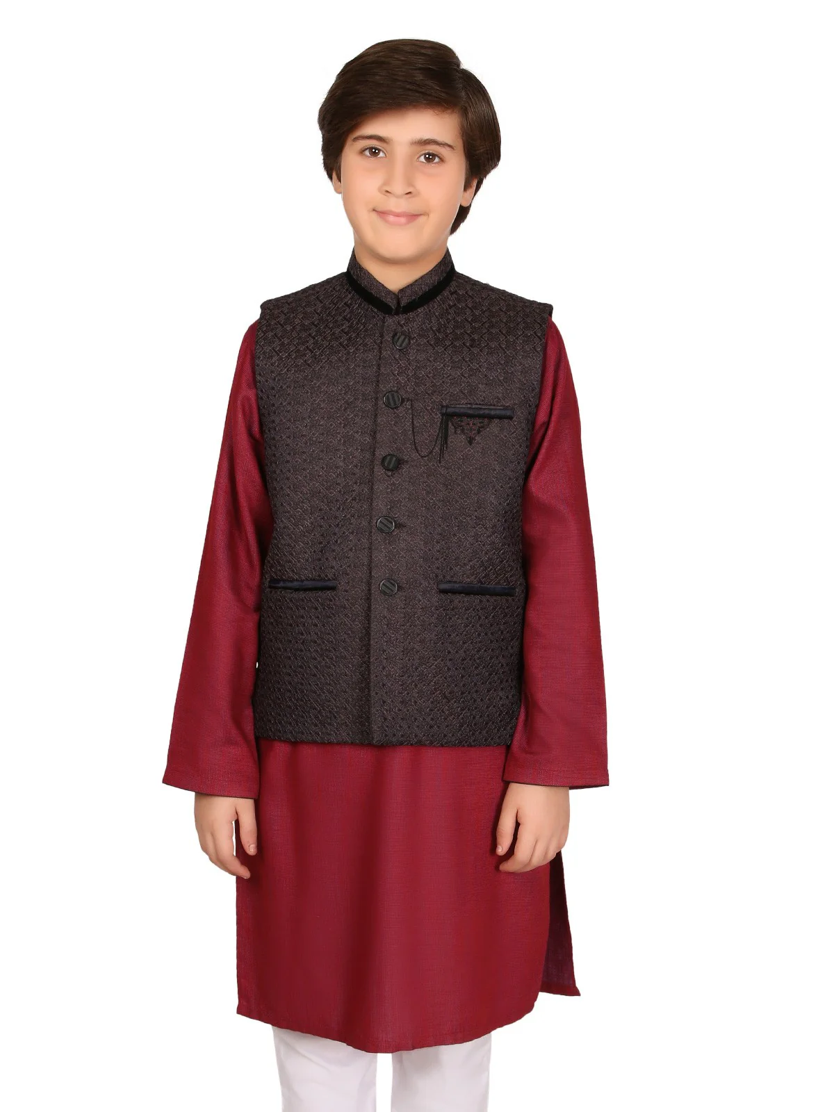 Boy's Charcoal & Magenta Waist Coat Suit - EBTWCS19-25109 - Image 2