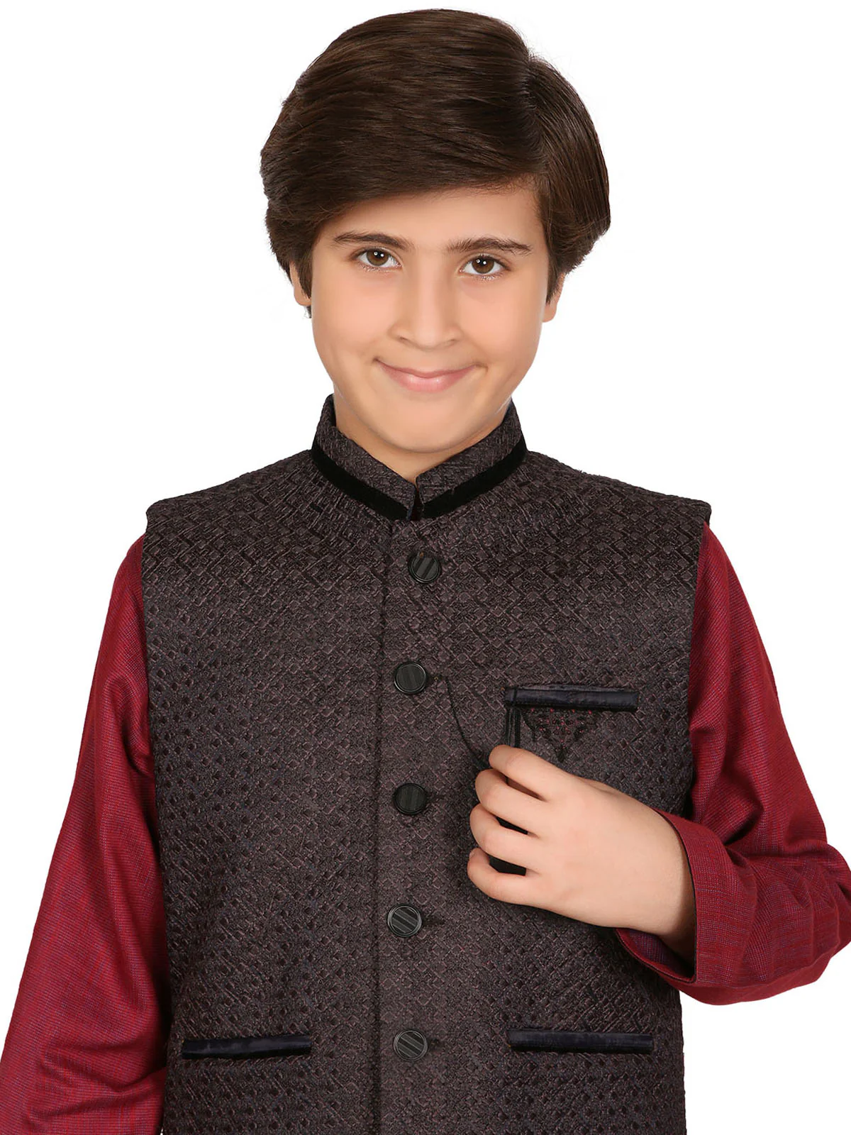 Boy's Charcoal & Magenta Waist Coat Suit - EBTWCS19-25109 - Image 3