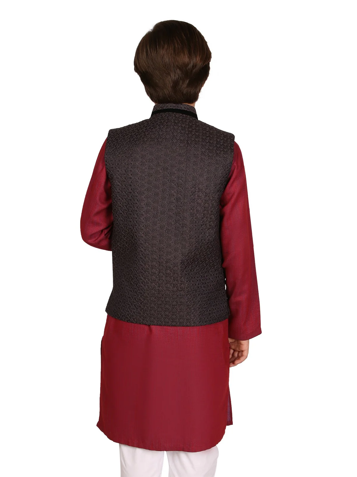 Boy's Charcoal & Magenta Waist Coat Suit - EBTWCS19-25109 - Image 4