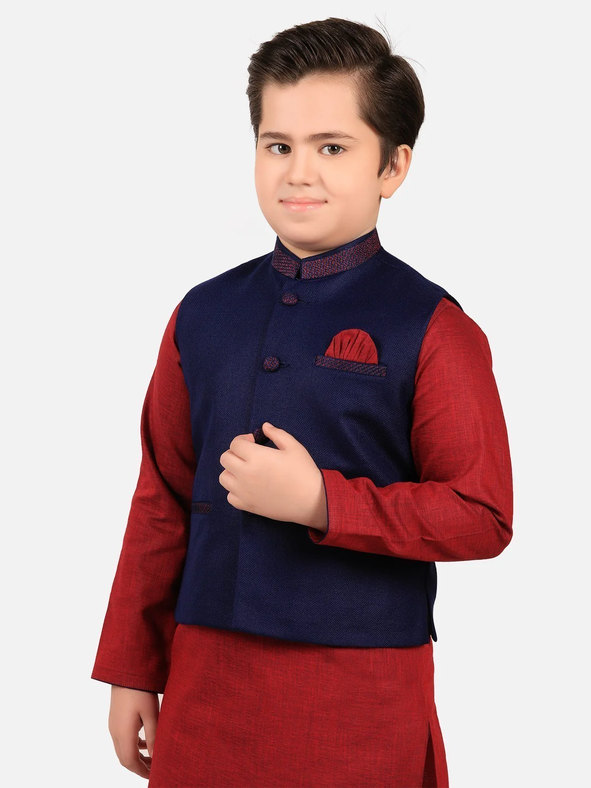Boy's Blue & Fuchsia Waist Coat Suit - EBTWCS19-25112 - Image 2