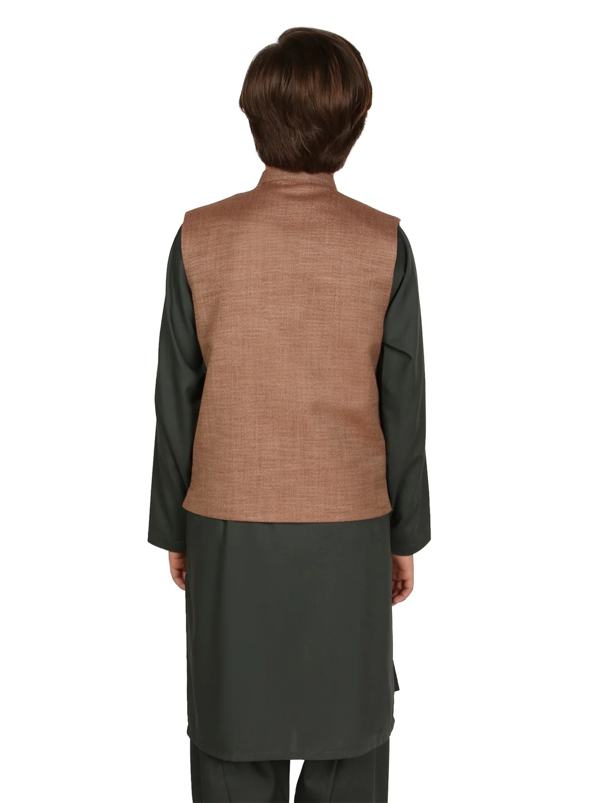 Boy's Brown & Green Waist Coat Suit - EBTWCS19-25114 - Image 3