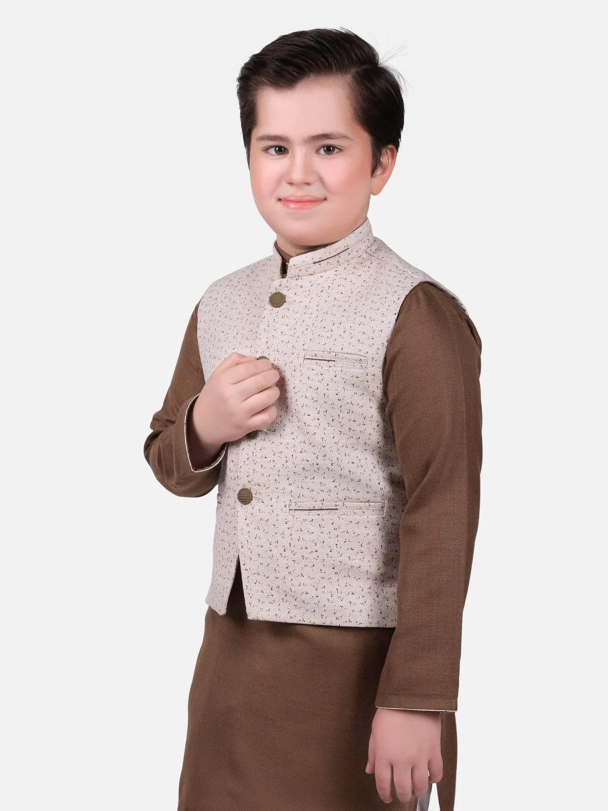 Boy's Beige & Kai Green Waist Coat Suit - EBTWCS19-25115 - Image 2