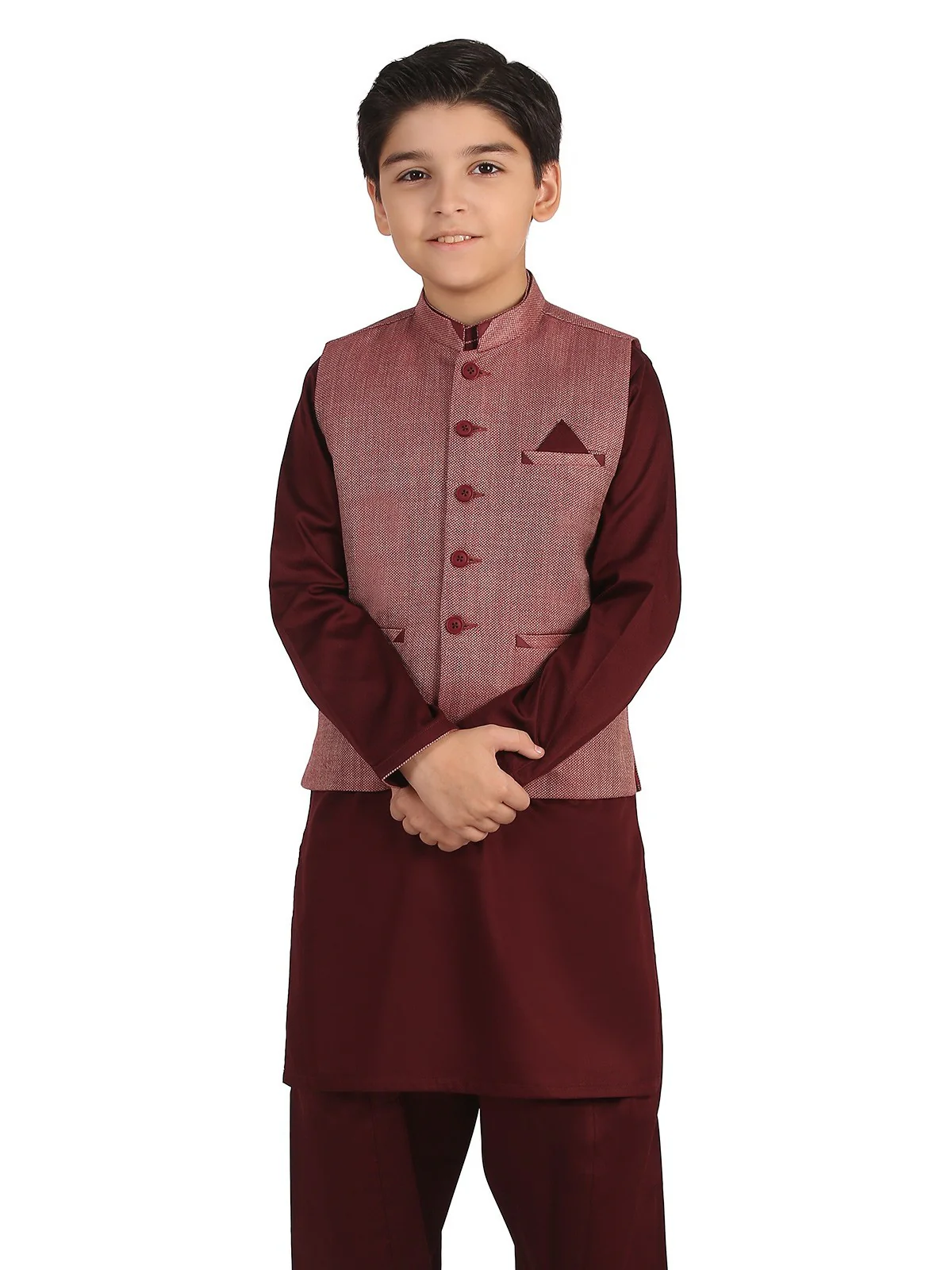 Boy's Maroon Waist Coat Suit - EBTWCS19-25123 - Image 2