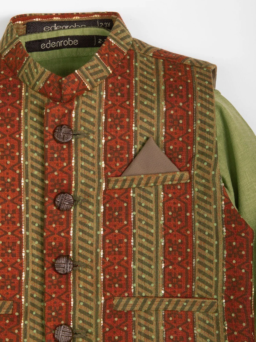 Boy's Rust & Olive Waist Coat Suit - EBTWCS20-25103 - Image 2