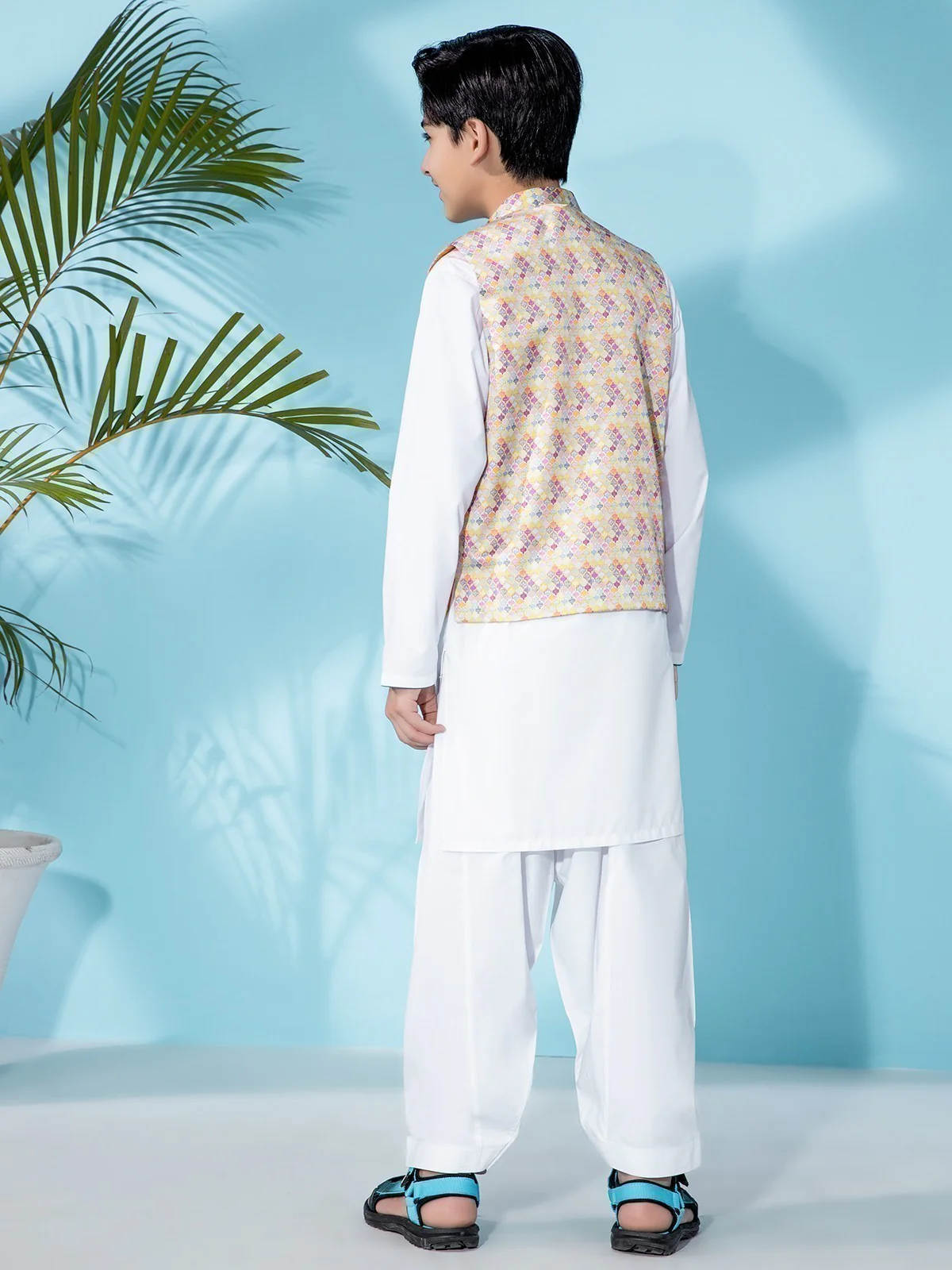 Boy's Multi & White Waist Coat Suit - EBTWCS21-25129 - Image 2