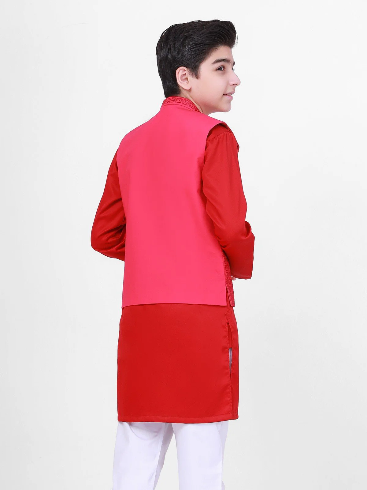 Boy's Pink & Red Waist Coat Suit - EBTWCS21-25132 - Image 2