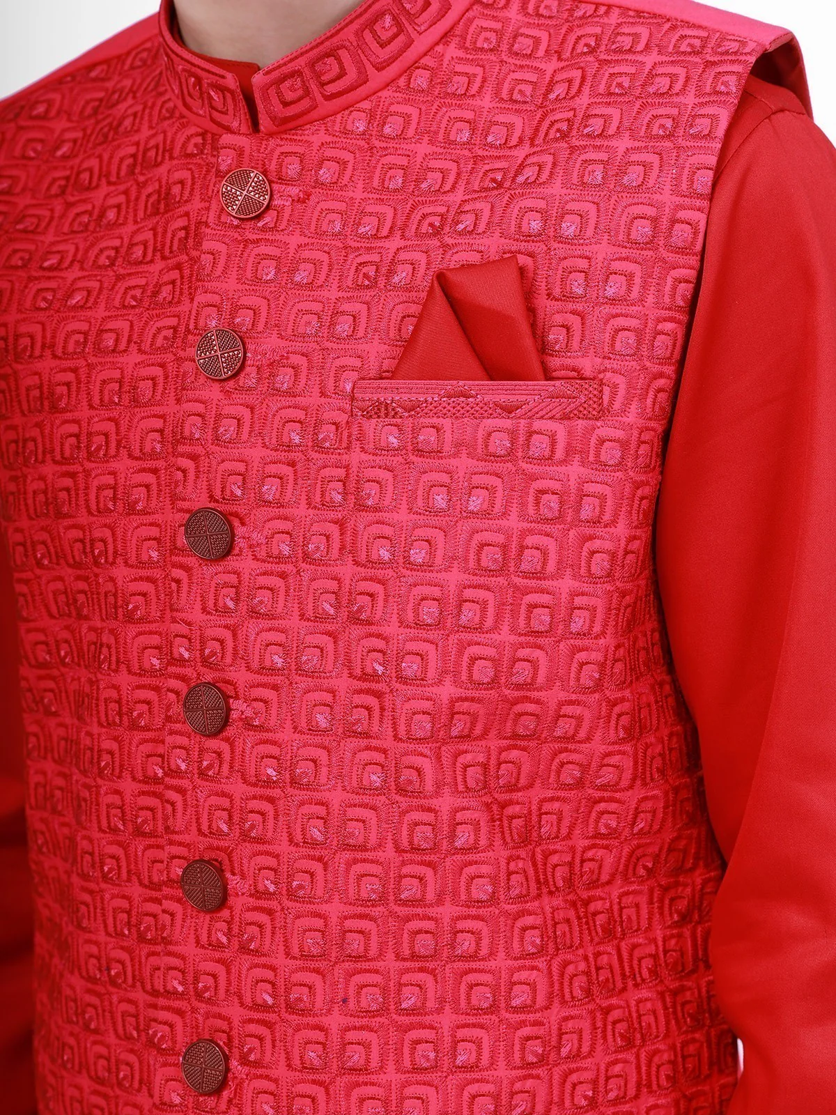 Boy's Pink & Red Waist Coat Suit - EBTWCS21-25132 - Image 3