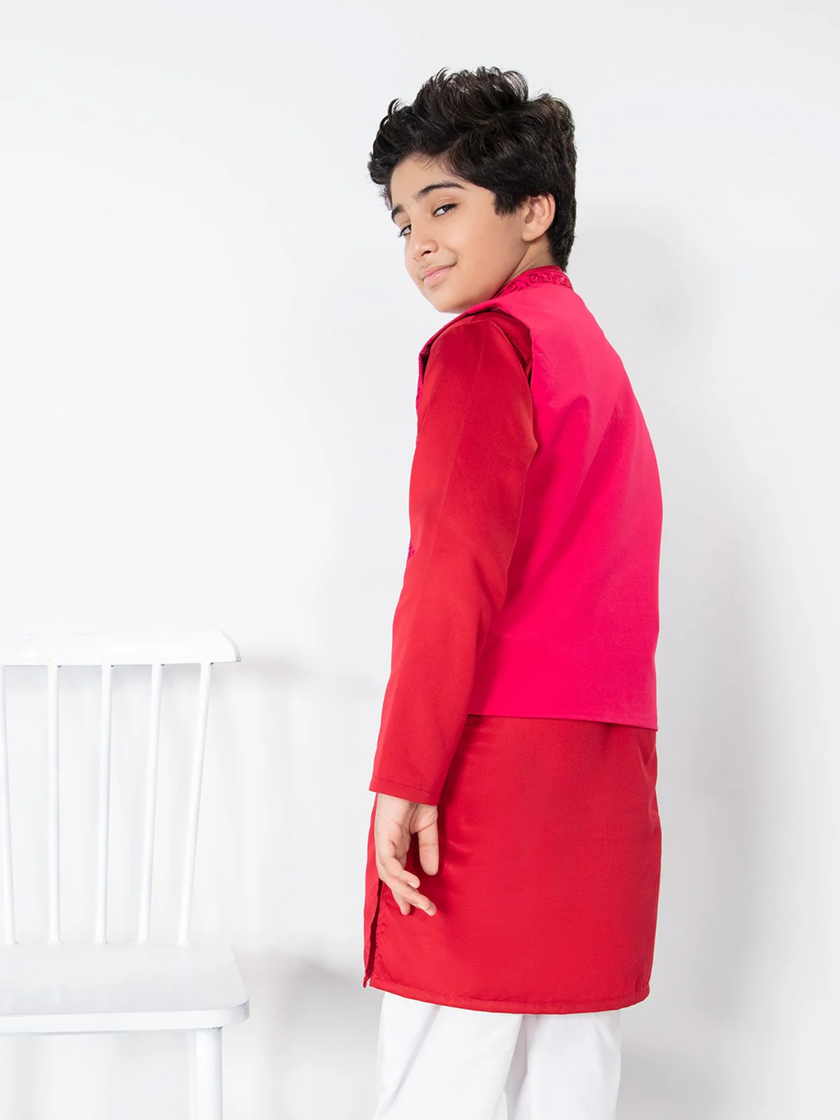 Boy's Pink & Red Waist Coat Suit - EBTWCS21-25132 - Image 6