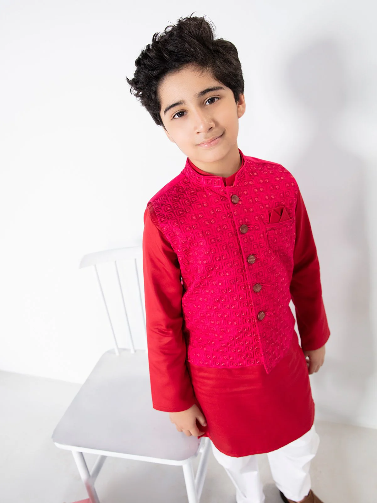 Boy's Pink & Red Waist Coat Suit - EBTWCS21-25132 - Image 7