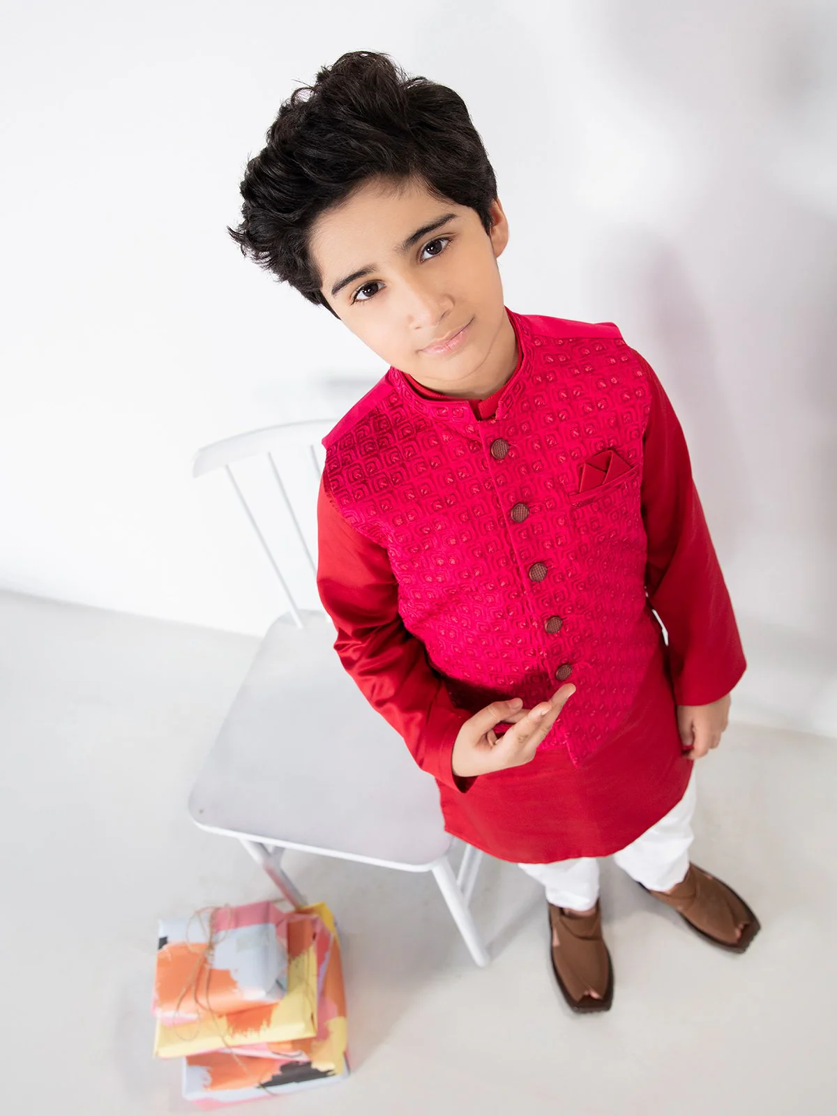 Boy's Pink & Red Waist Coat Suit - EBTWCS21-25132 - Image 8