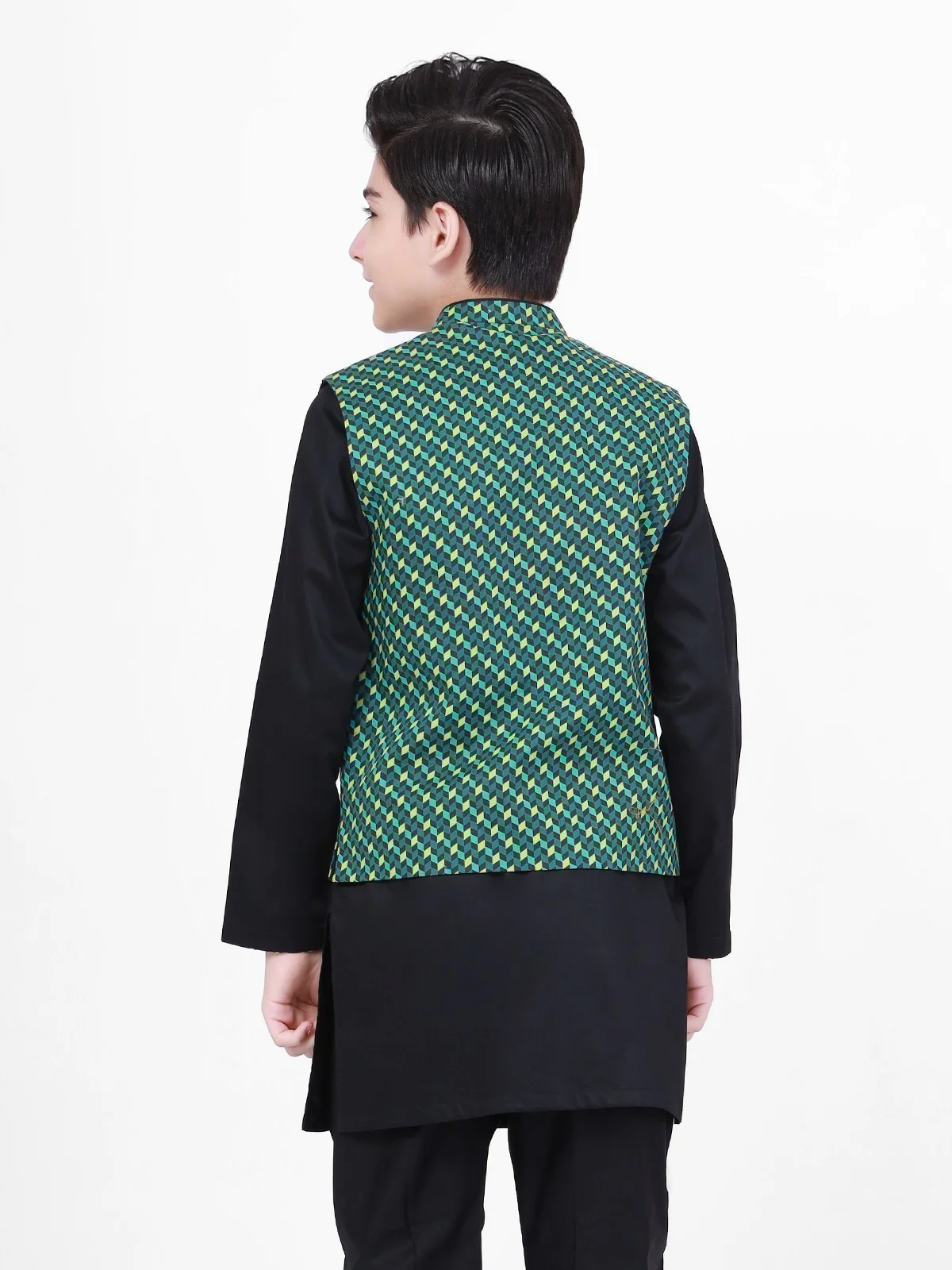 Boy's Green & Black Waist Coat Suit - EBTWCS21-25133 - Image 3